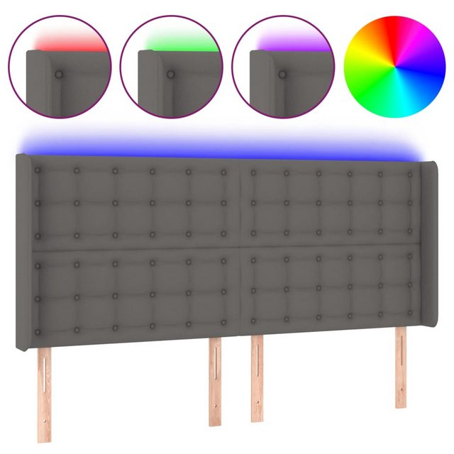 vidaXL Bett, LED Kopfteil Grau 147x16x118/128 cm Kunstleder günstig online kaufen