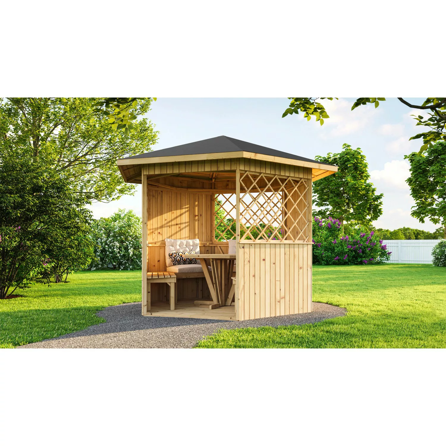 Weka Holz-Pavillon Mainau Natur unbehandelt 223 cm x 257 cm günstig online kaufen