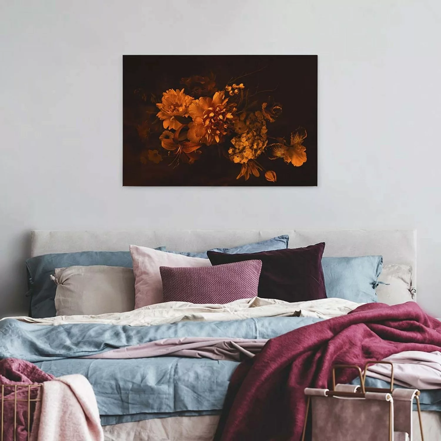 Bricoflor Canvas Bild Mit Herbstblumen In Schwarz Und Orange Vintage Leinwa günstig online kaufen