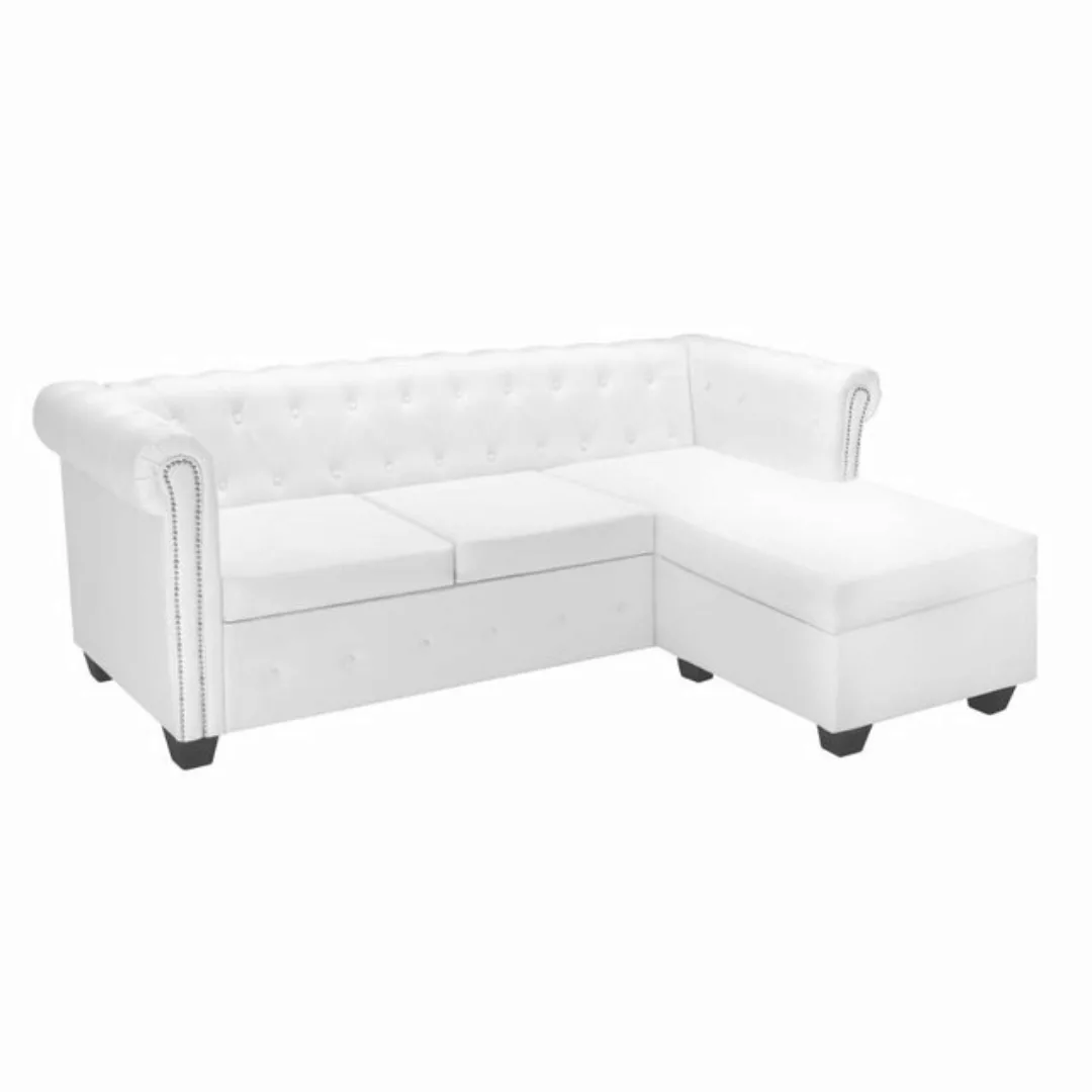 Chesterfield Sofa In L-form Kunstleder Weiß günstig online kaufen