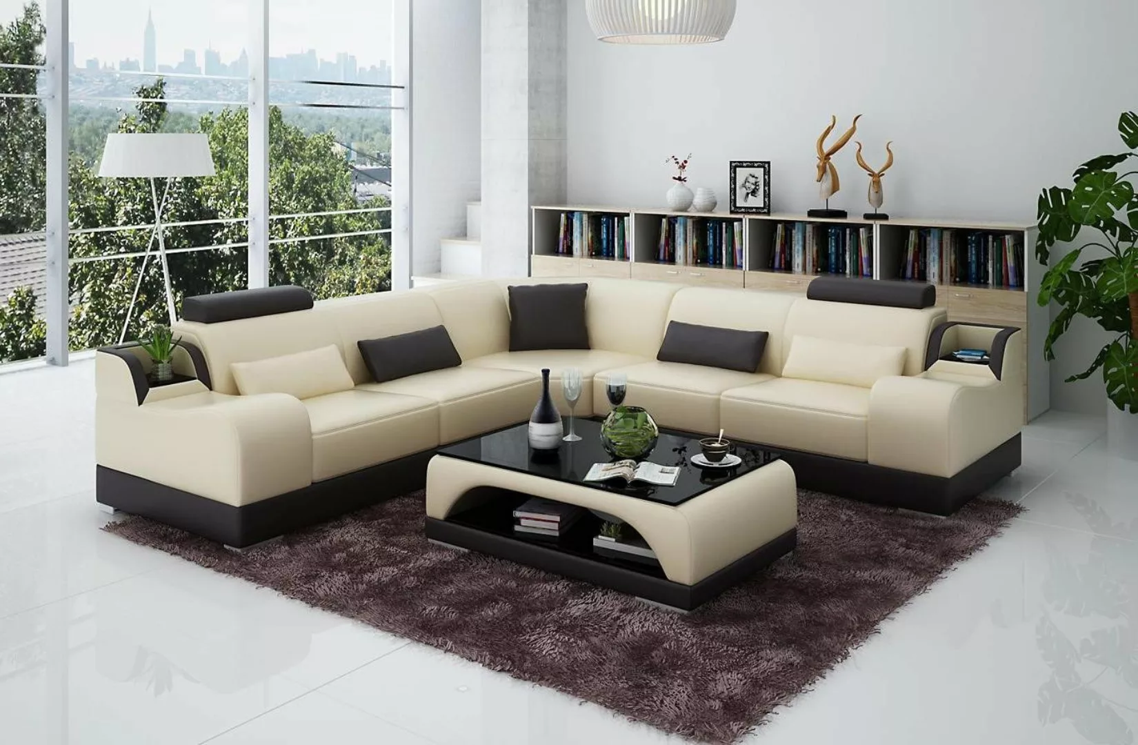 Xlmoebel Ecksofa Wohnlandschaft in L-Form mit Designer-Touch und Ledergarni günstig online kaufen