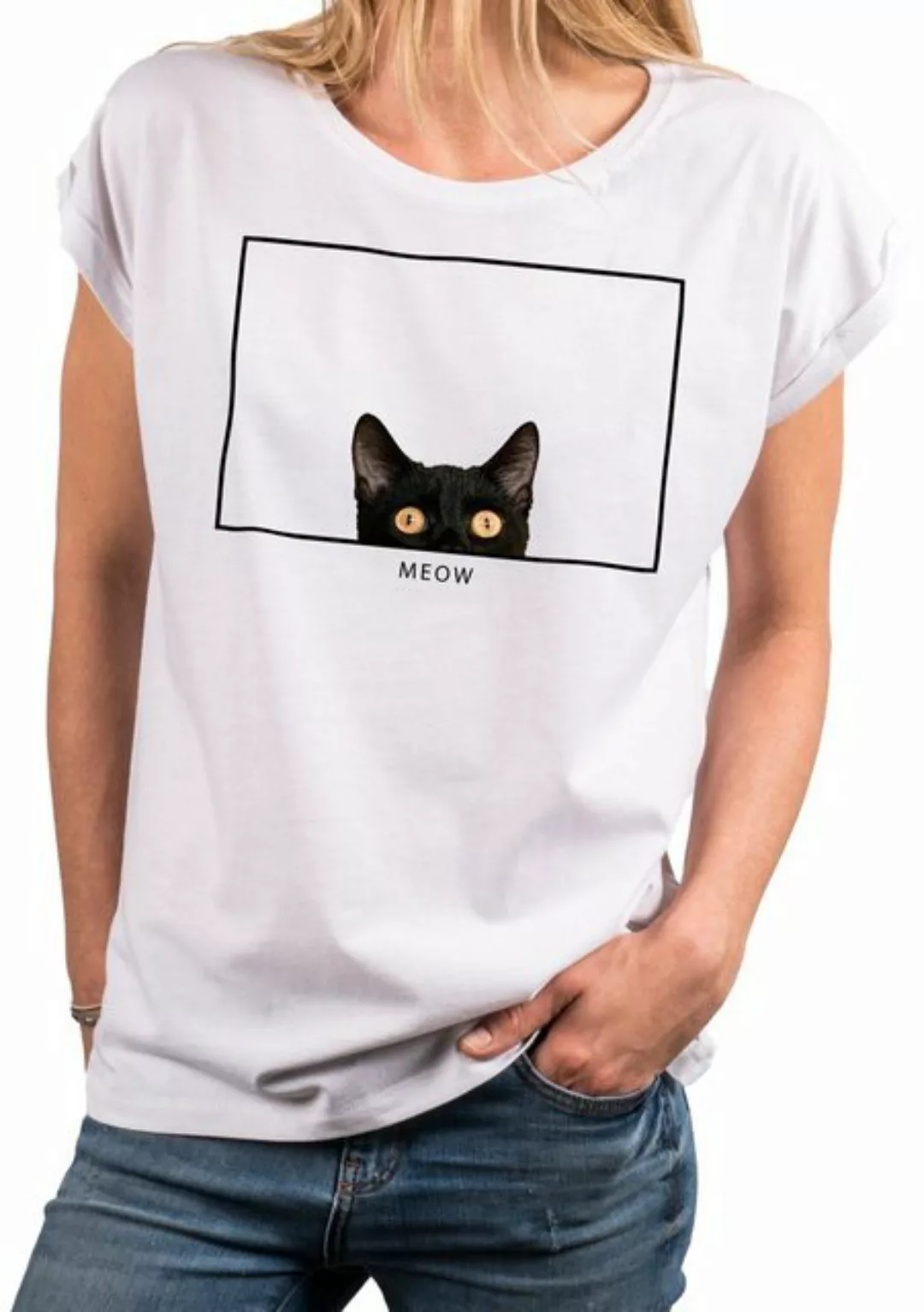 MAKAYA Print-Shirt Katzenshirt Damen Top Katzenmotiv Lustige Katzen Geschen günstig online kaufen