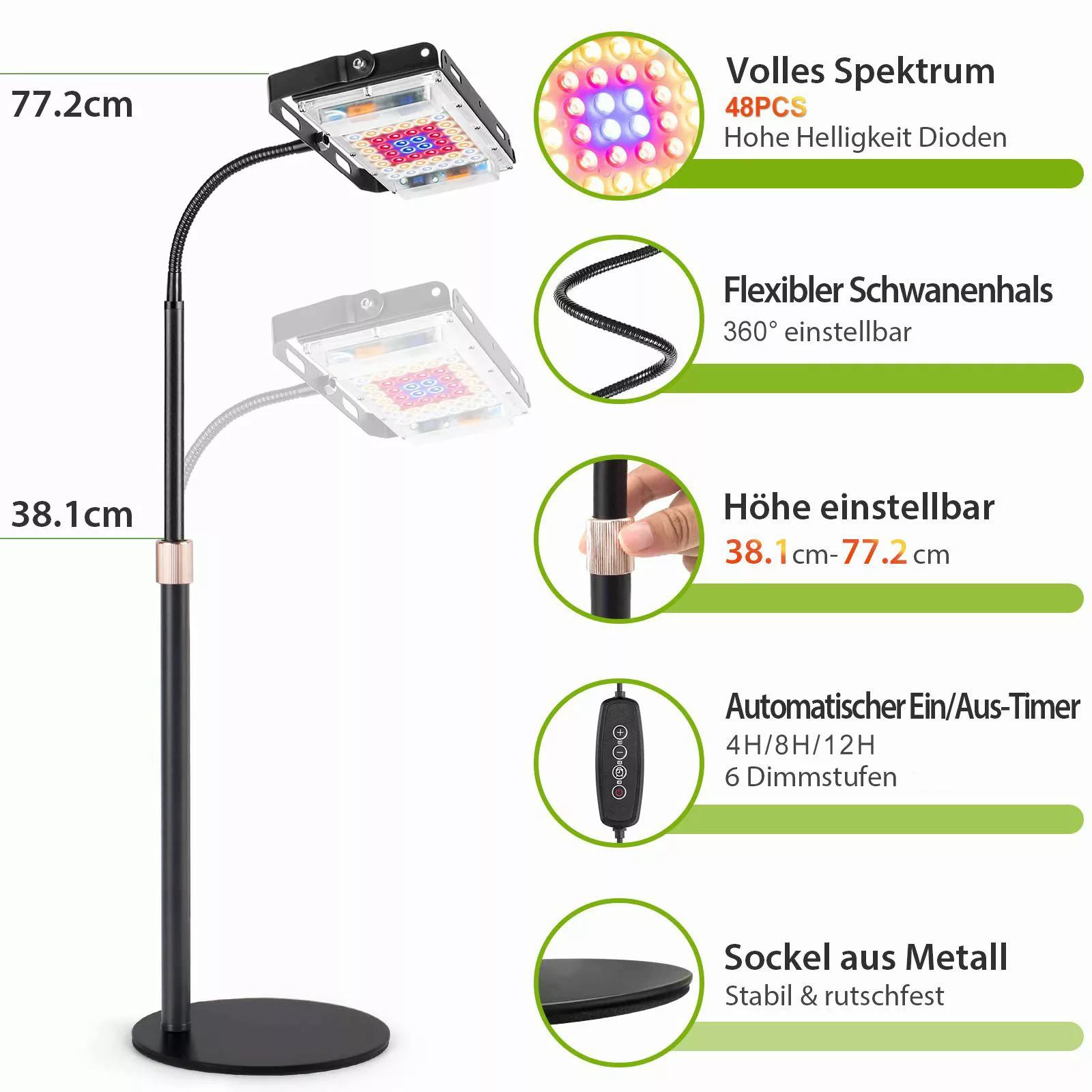 MUPOO Pflanzenlampe Vollspektrums Pflanzenlicht für Zimmerpflanzen,Höhenver günstig online kaufen