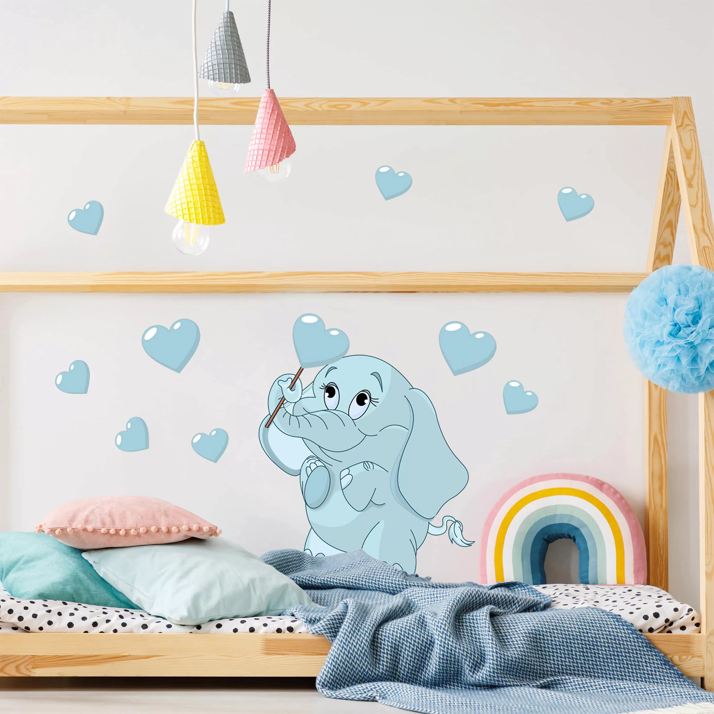 Wandtattoo Kinderzimmer Elefantenbaby mit blauen Herzen günstig online kaufen