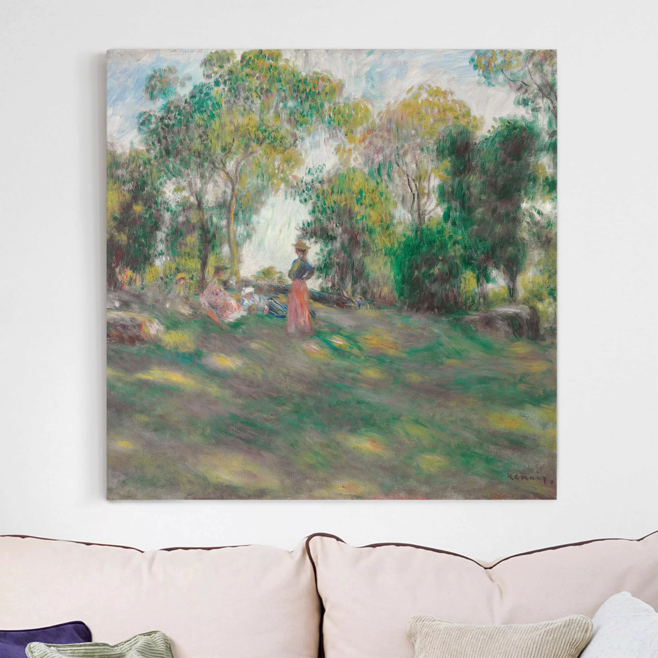 Leinwandbild Kunstdruck - Quadrat Auguste Renoir - Landschaft mit Figuren günstig online kaufen