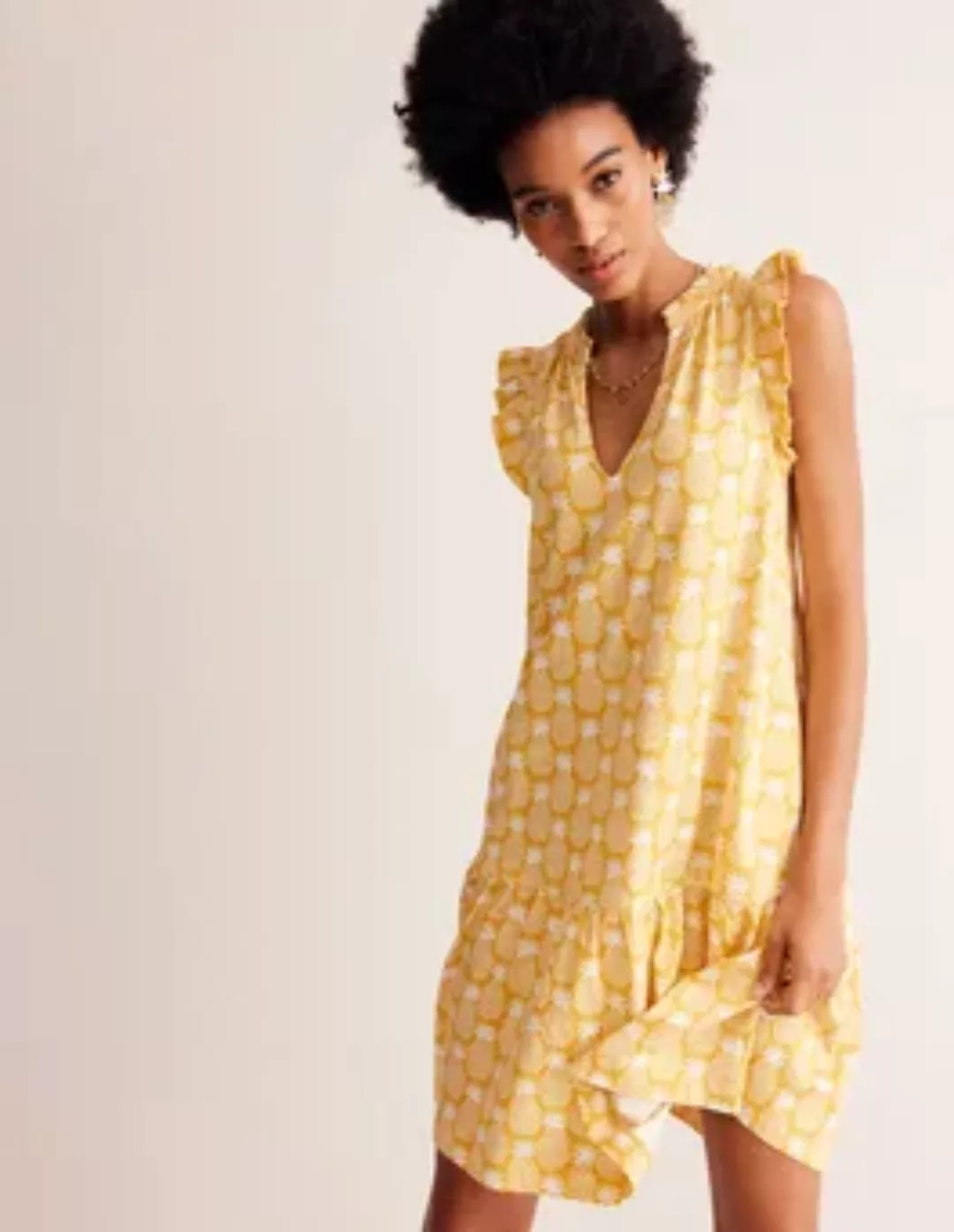 Daisy Kurzes Stufenkleid aus Jersey Damen Boden, Ceylon-Gelb, Ananas Geo günstig online kaufen
