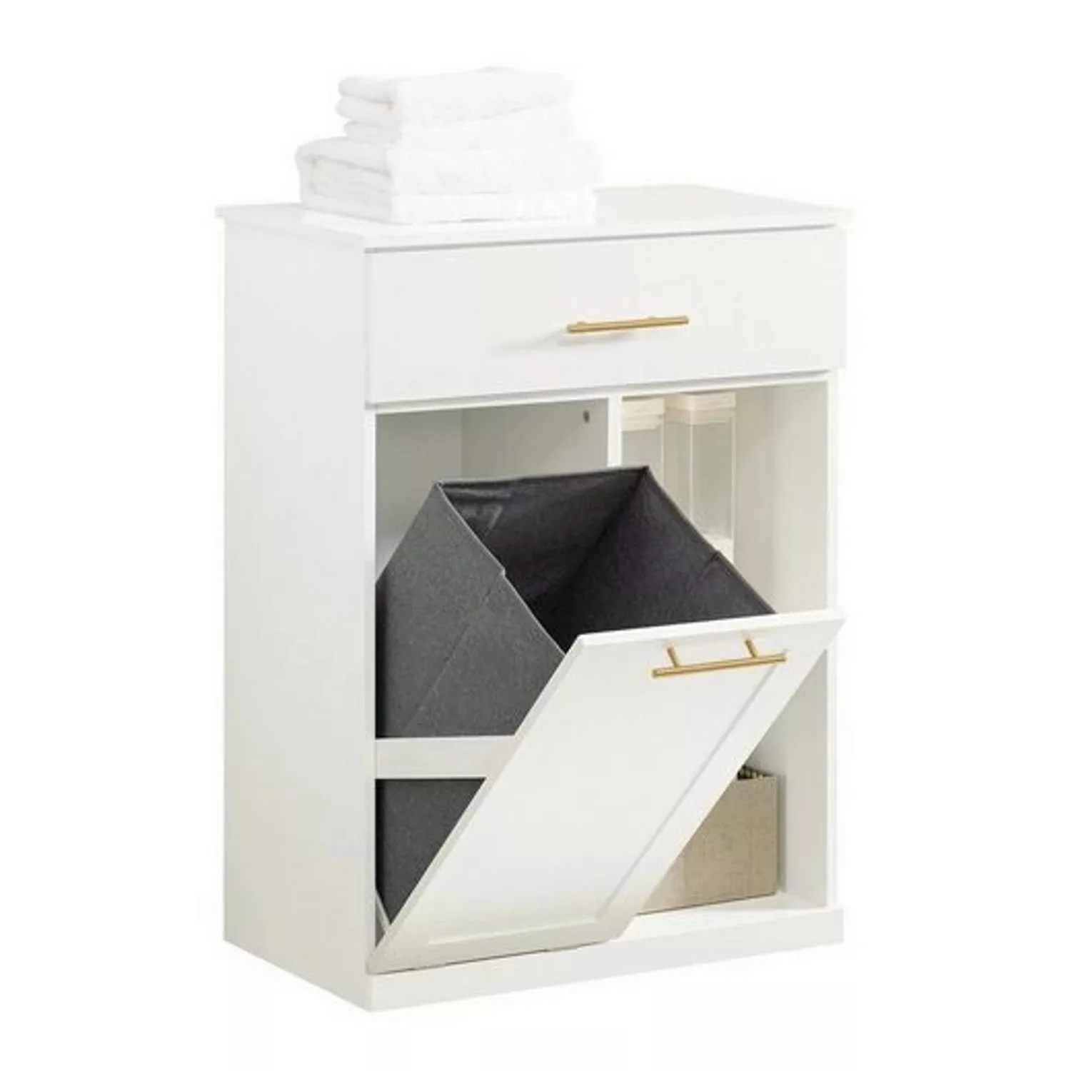 SoBuy Wäscheschrank mit ausklappbarem Wäschesäcken MDF Weiß BZR66-W günstig online kaufen