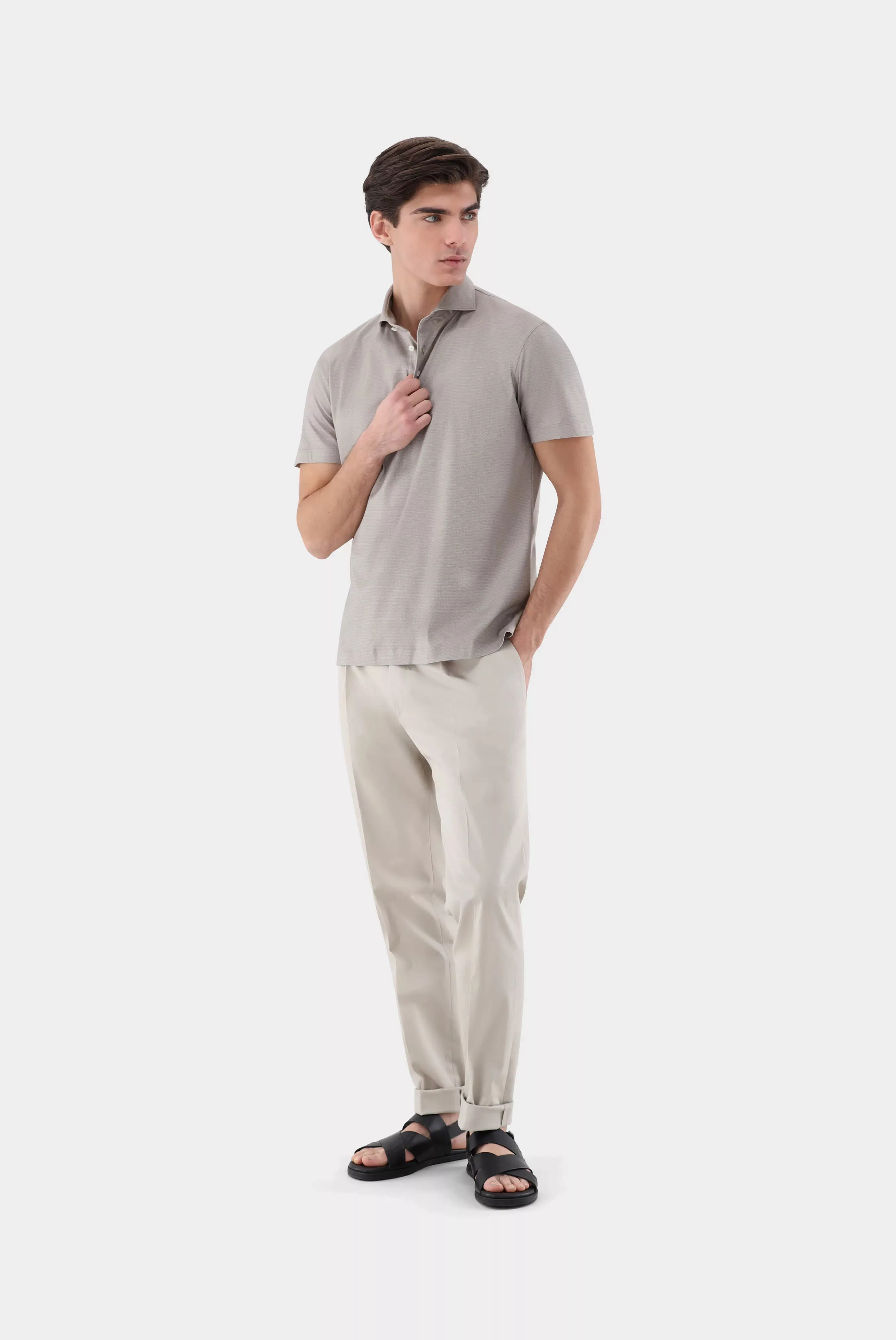 Jersey-Poloshirt mit Mikrodruck aus Swiss Cotton günstig online kaufen