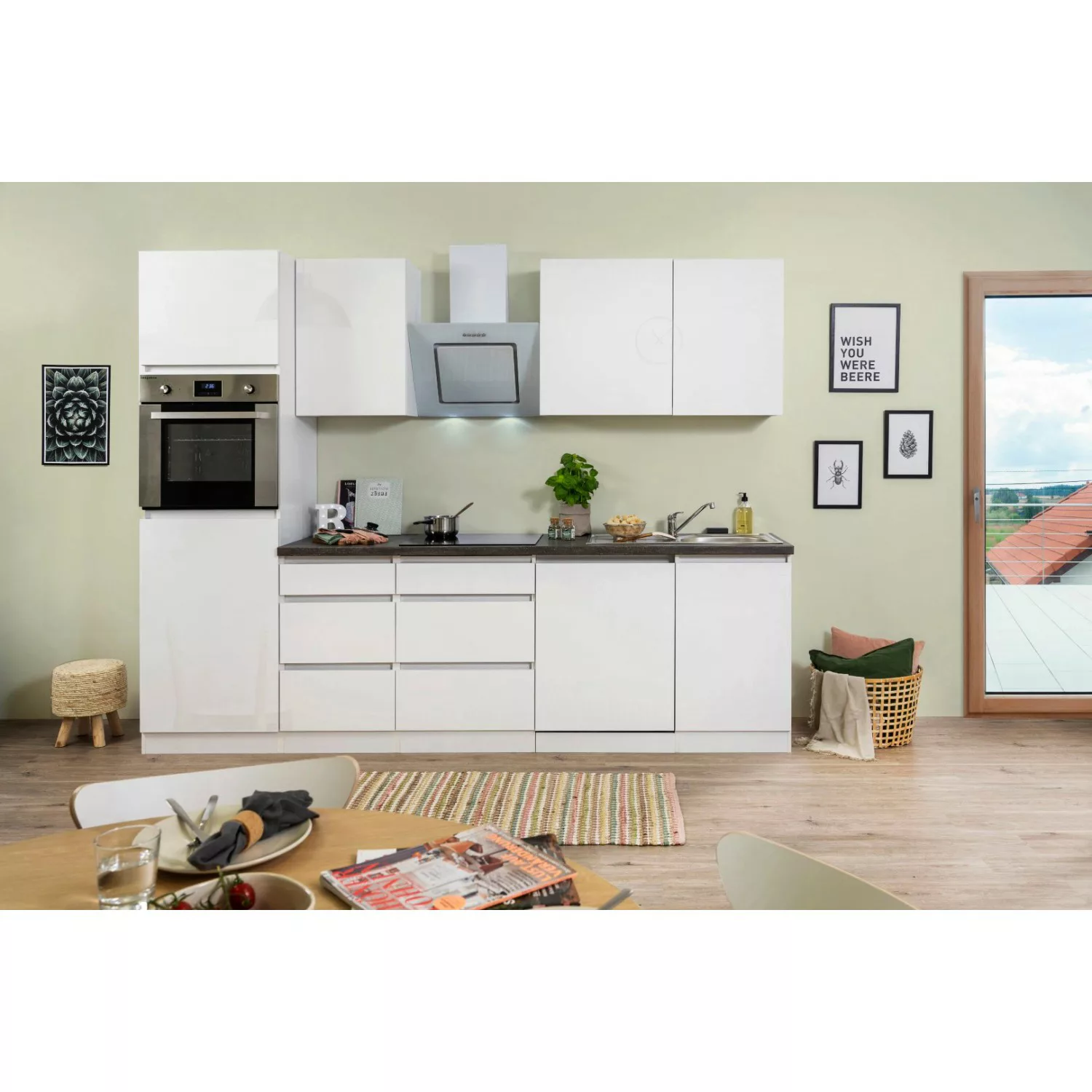 Respekta Premium Küchenzeile 280 cm Grifflos Weiß Hochglanz günstig online kaufen