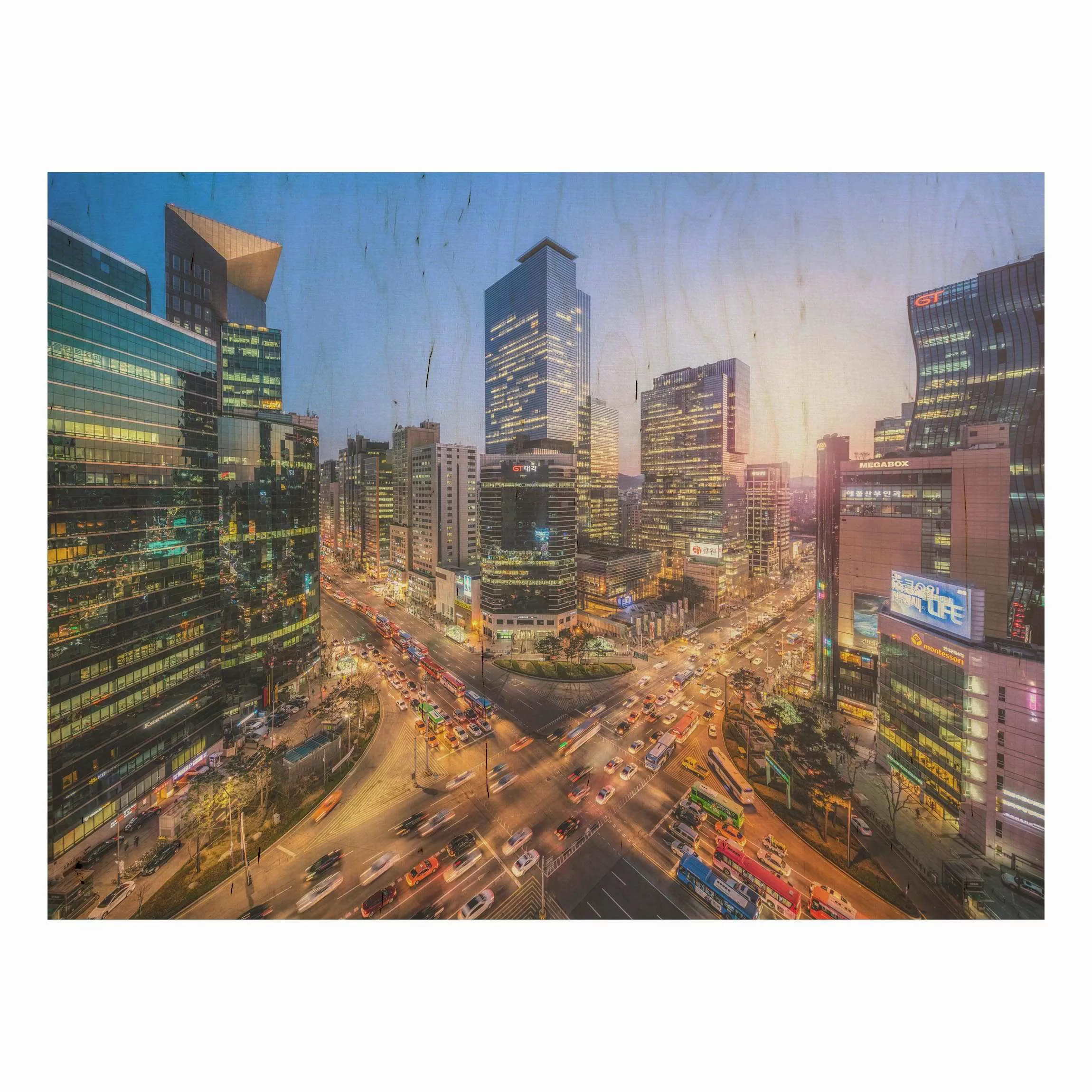 Holzbild Stadtlichter von Gangnam günstig online kaufen