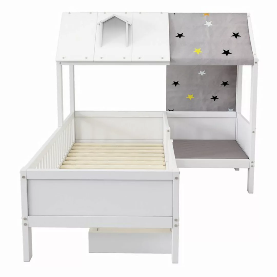 SeedWave Hausbett Hausförmiges Kinderbett mit Schublade und Geländer, 90x20 günstig online kaufen