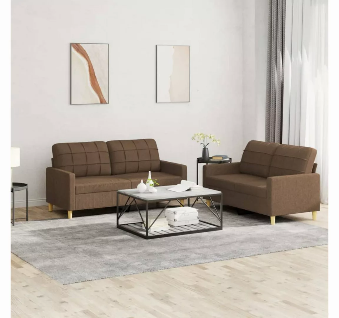 vidaXL Sofa Sofagarnitur mit Kissen Stoff, Standard, Braun günstig online kaufen