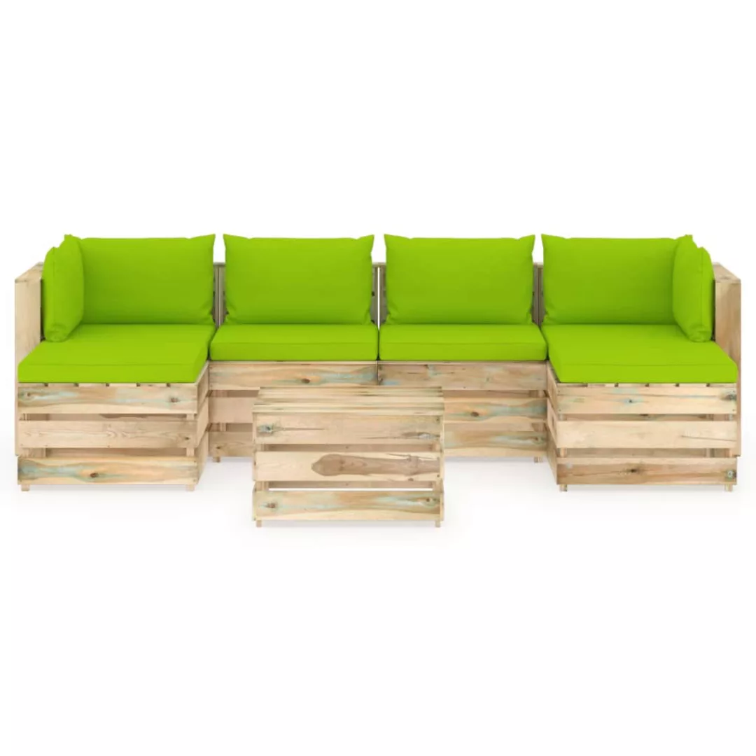 7-tlg. Garten-lounge-set Mit Kissen Grün Imprägniertes Holz günstig online kaufen