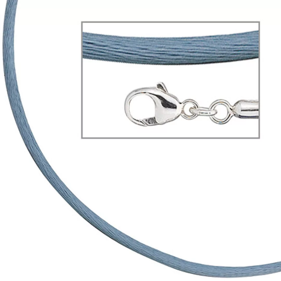 SIGO Collier Halskette Seide hellblau 2,8 mm 42 cm, Verschluss 925 Silber K günstig online kaufen