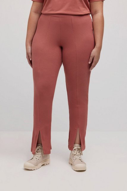 Ulla Popken Lederimitathose Leggings ausgestelltes Bein Rippjersey günstig online kaufen