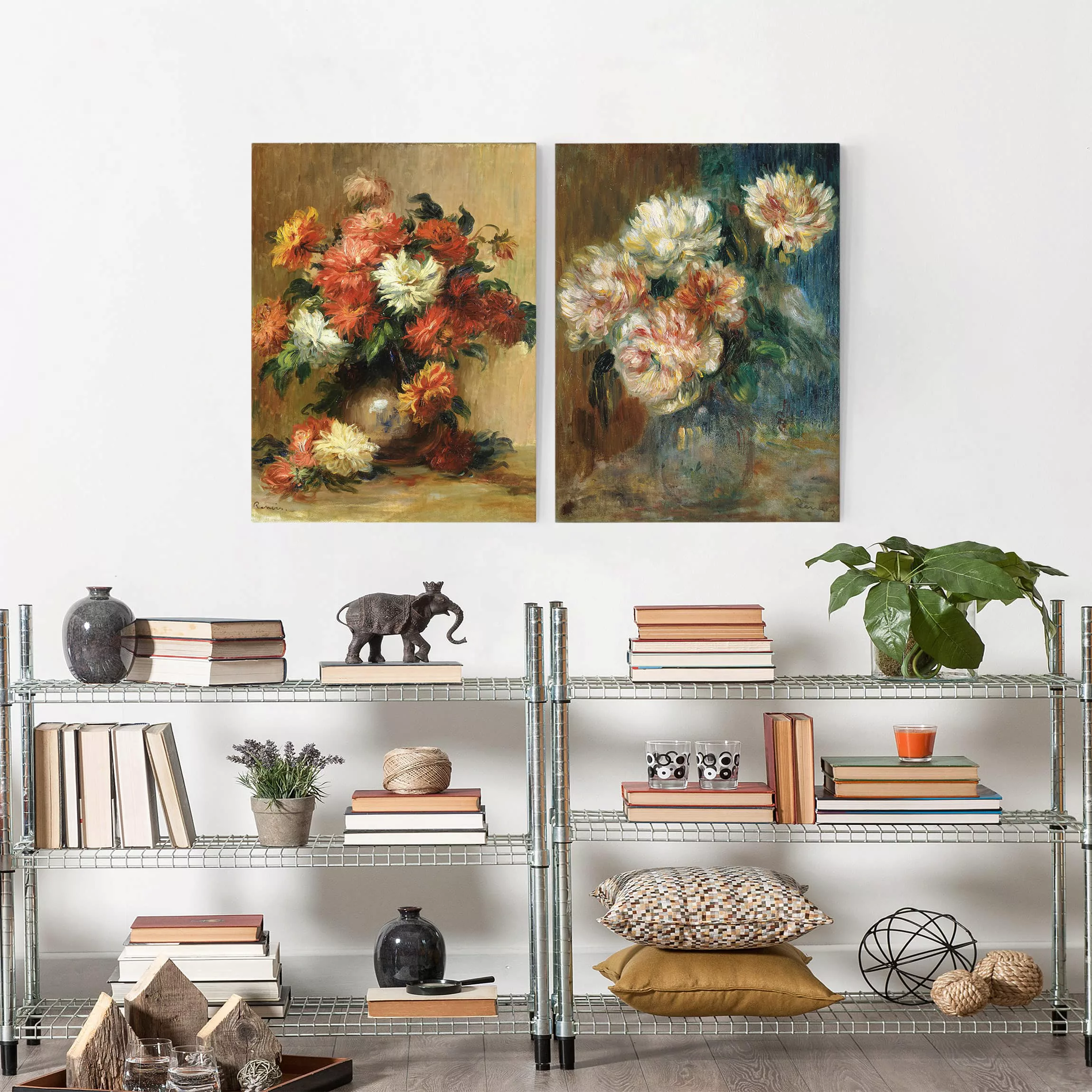 2-teiliges Leinwandbild Blumen - Hochformat Auguste Renoir - Blumenvasen günstig online kaufen