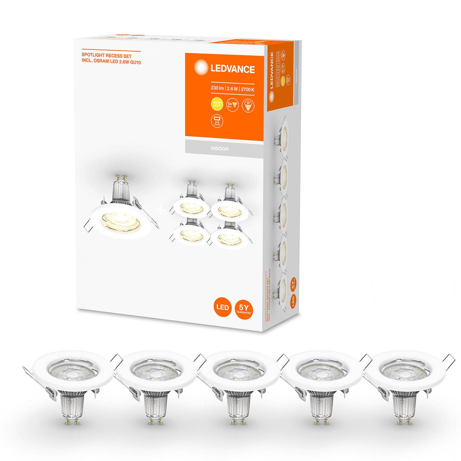 LEDVANCE LED-Einbauspot GU10 Recessed 5er-Set weiß günstig online kaufen
