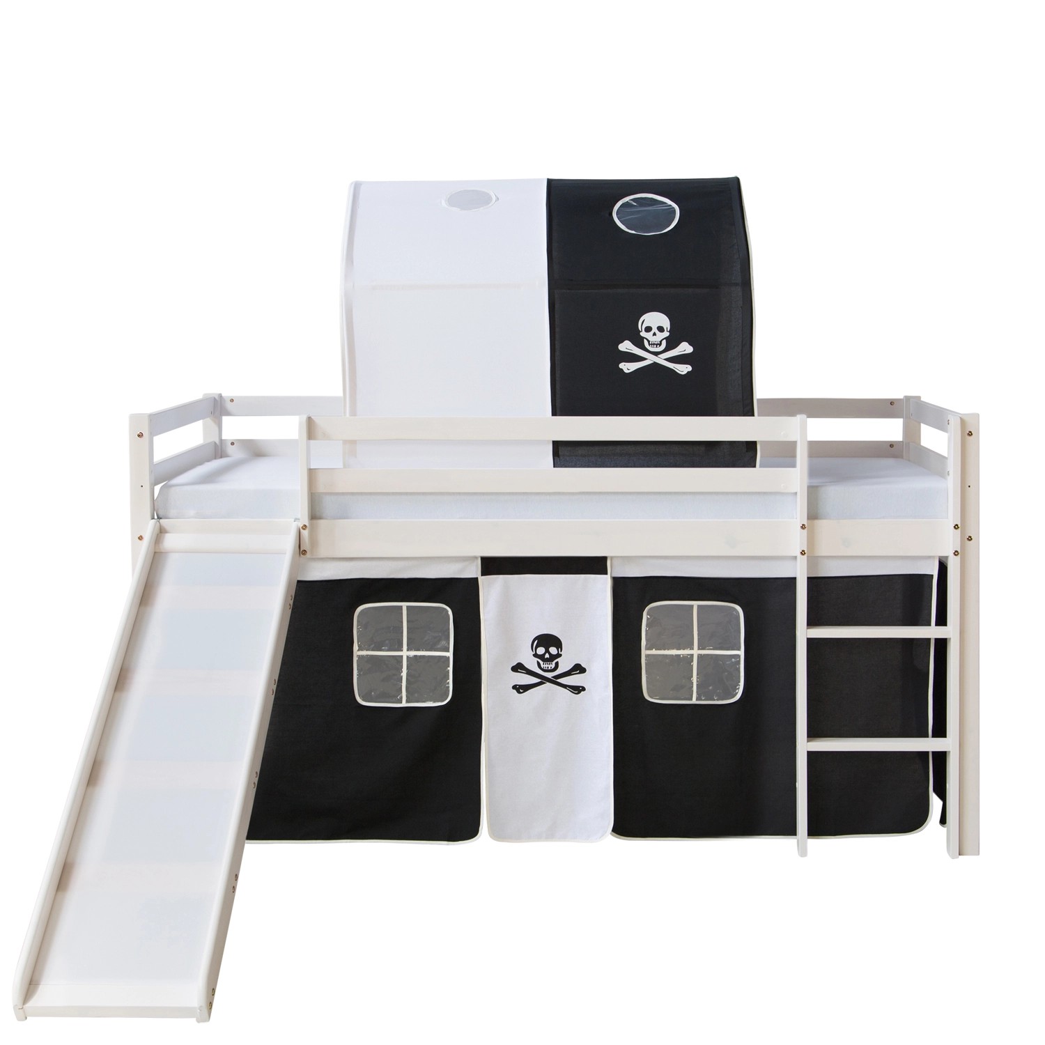 Homestyle4u Hochbett 90x200 Weiß mit Rutsche Vorhang Pirat 1566 günstig online kaufen