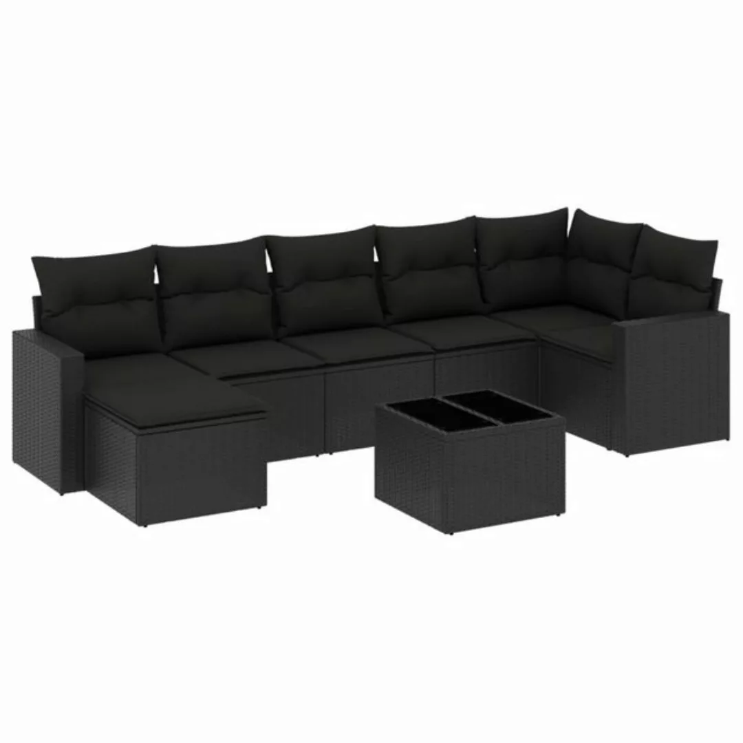 vidaXL Sofaelement 8-tlg. Garten-Sofagarnitur mit Kissen Schwarz Poly Ratta günstig online kaufen