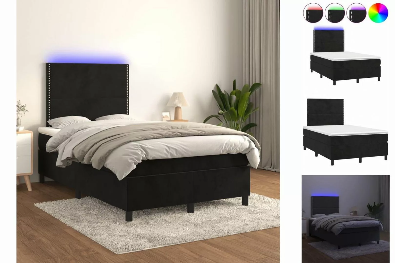 vidaXL Boxspringbett Boxspringbett mit Matratze LED Schwarz 120x200 cm Samt günstig online kaufen