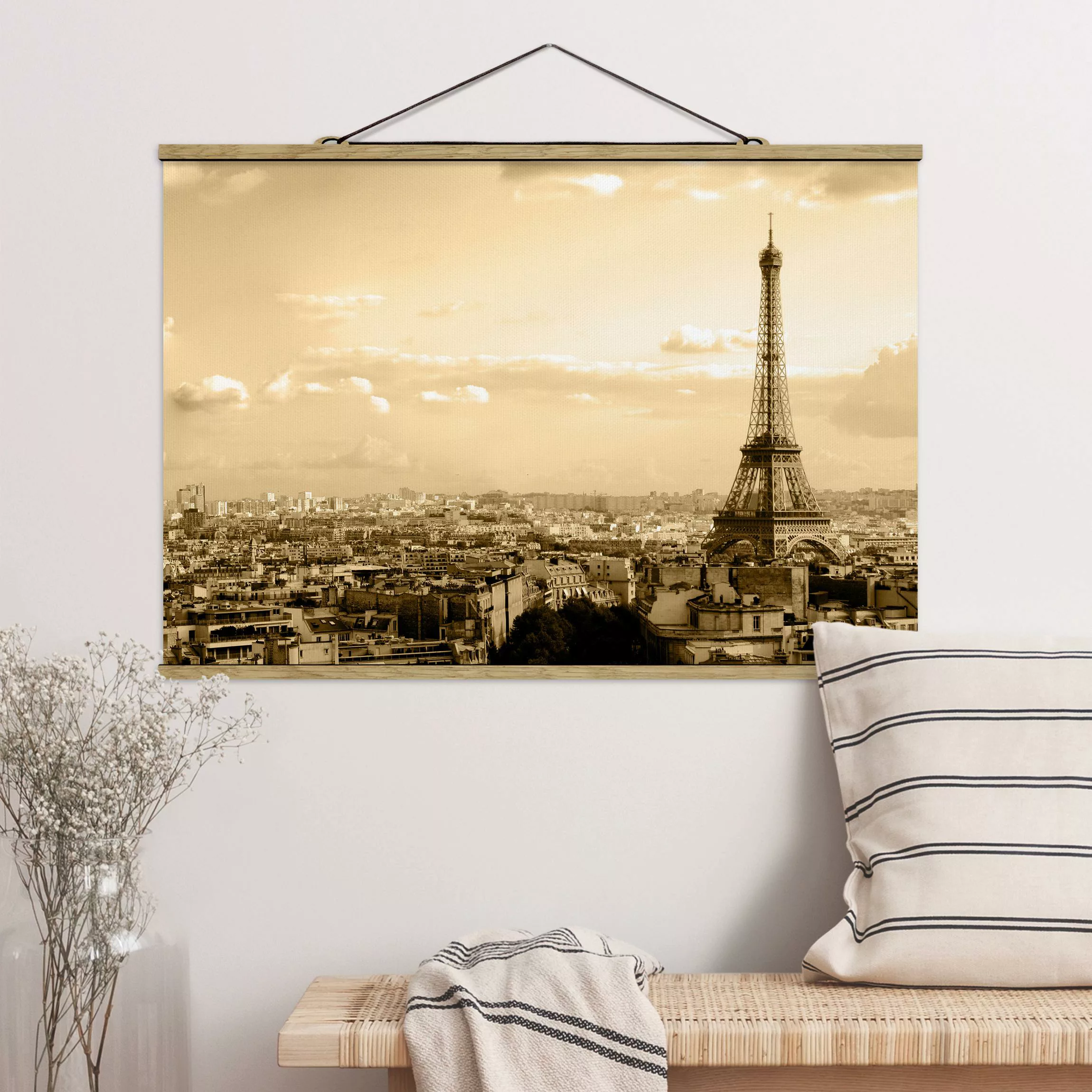 Stoffbild Architektur mit Posterleisten - Querformat I Love Paris günstig online kaufen