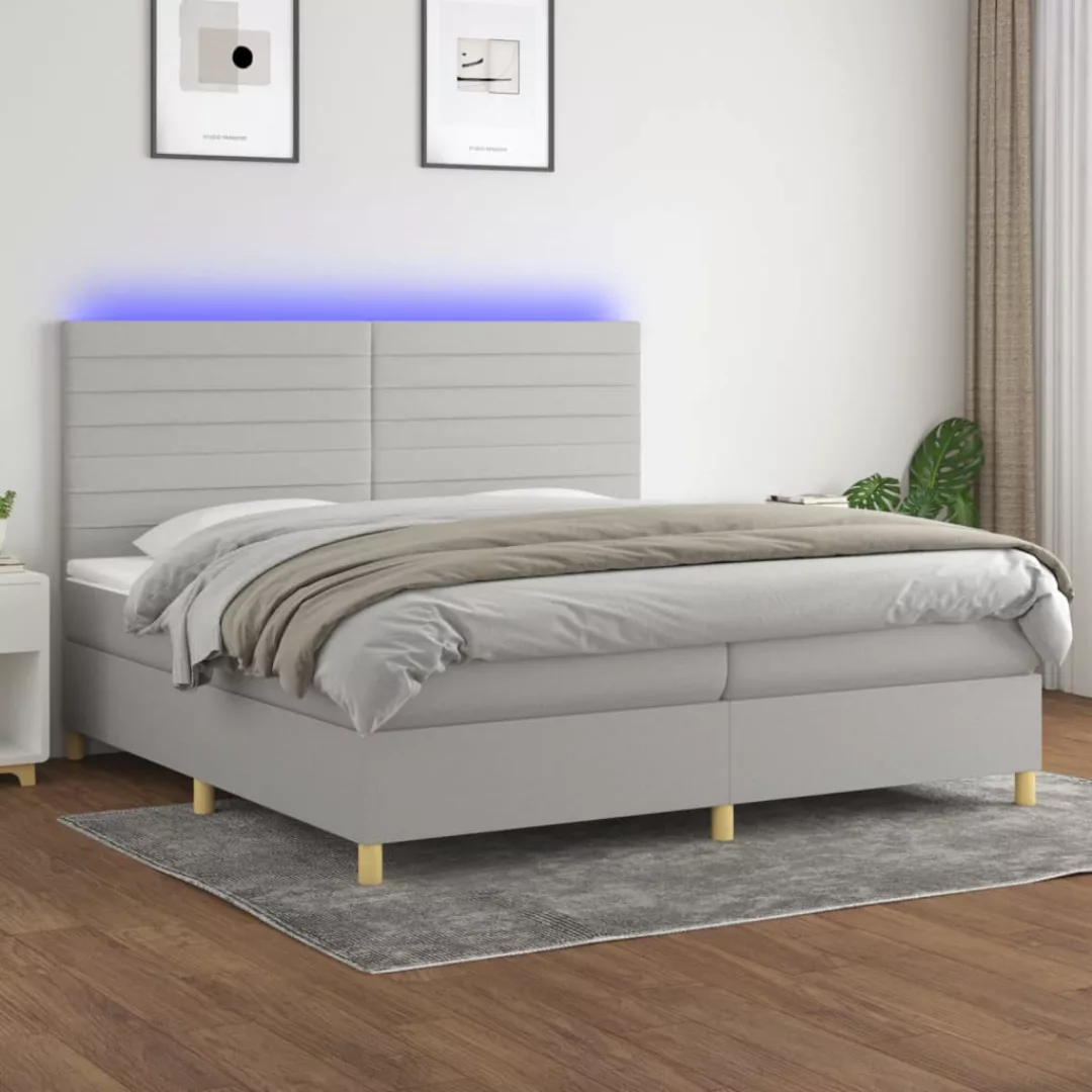 Vidaxl Boxspringbett Mit Matratze & Led Hellgrau 200x200 Cm Stoff günstig online kaufen