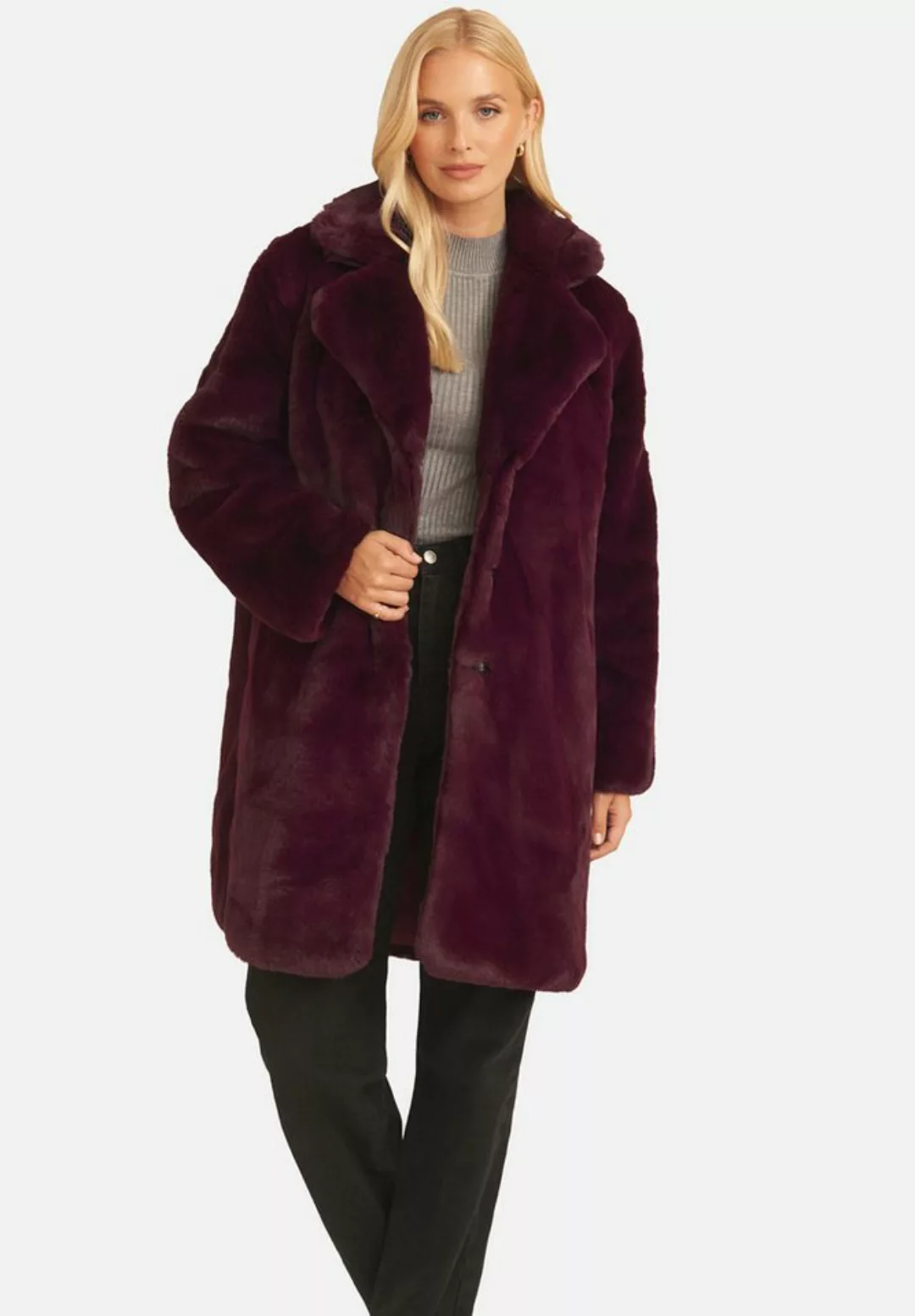 GINI LONDON Langmantel Gini Faux Fur Lapel Collar Longline Gini getäfelte K günstig online kaufen