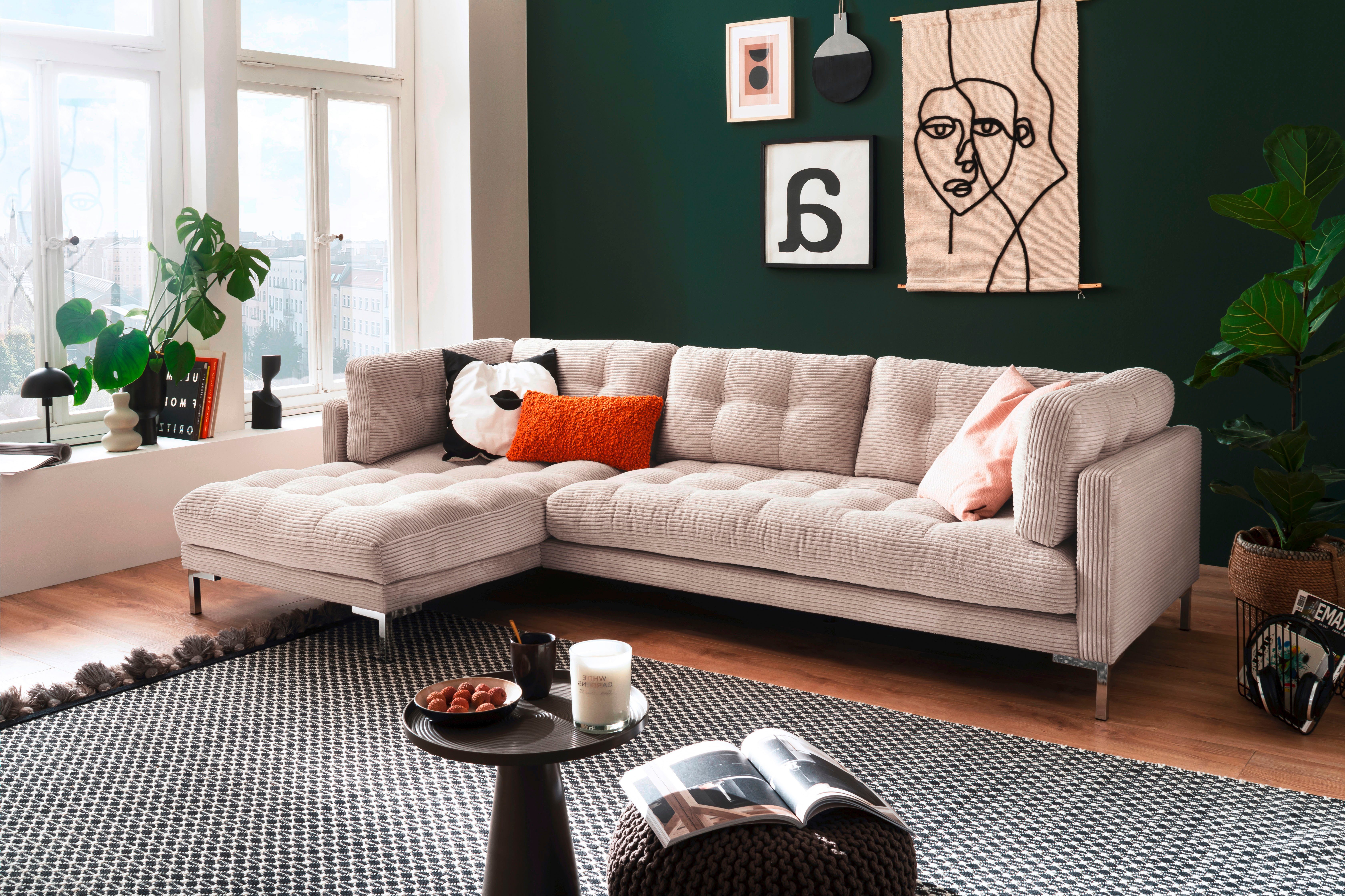 Trends by HG Ecksofa "Landau L-Form", in Cord-Stoff mit Metallfuß günstig online kaufen