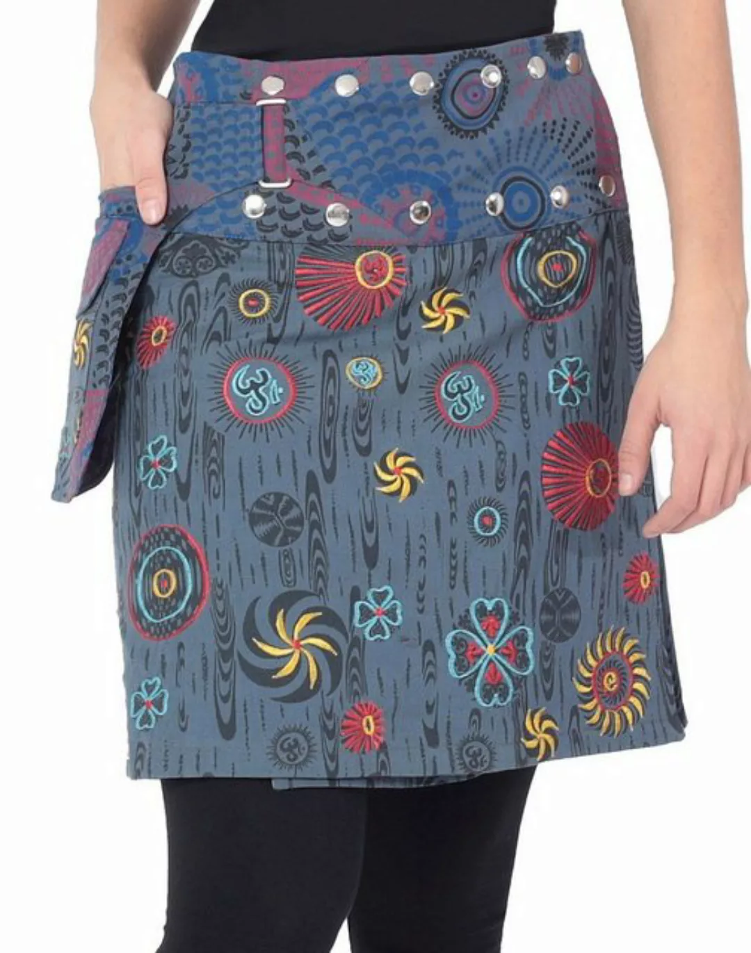 PUREWONDER Wickelrock Damen Rock mit Tasche und Stickerei sk184 Baumwolle E günstig online kaufen