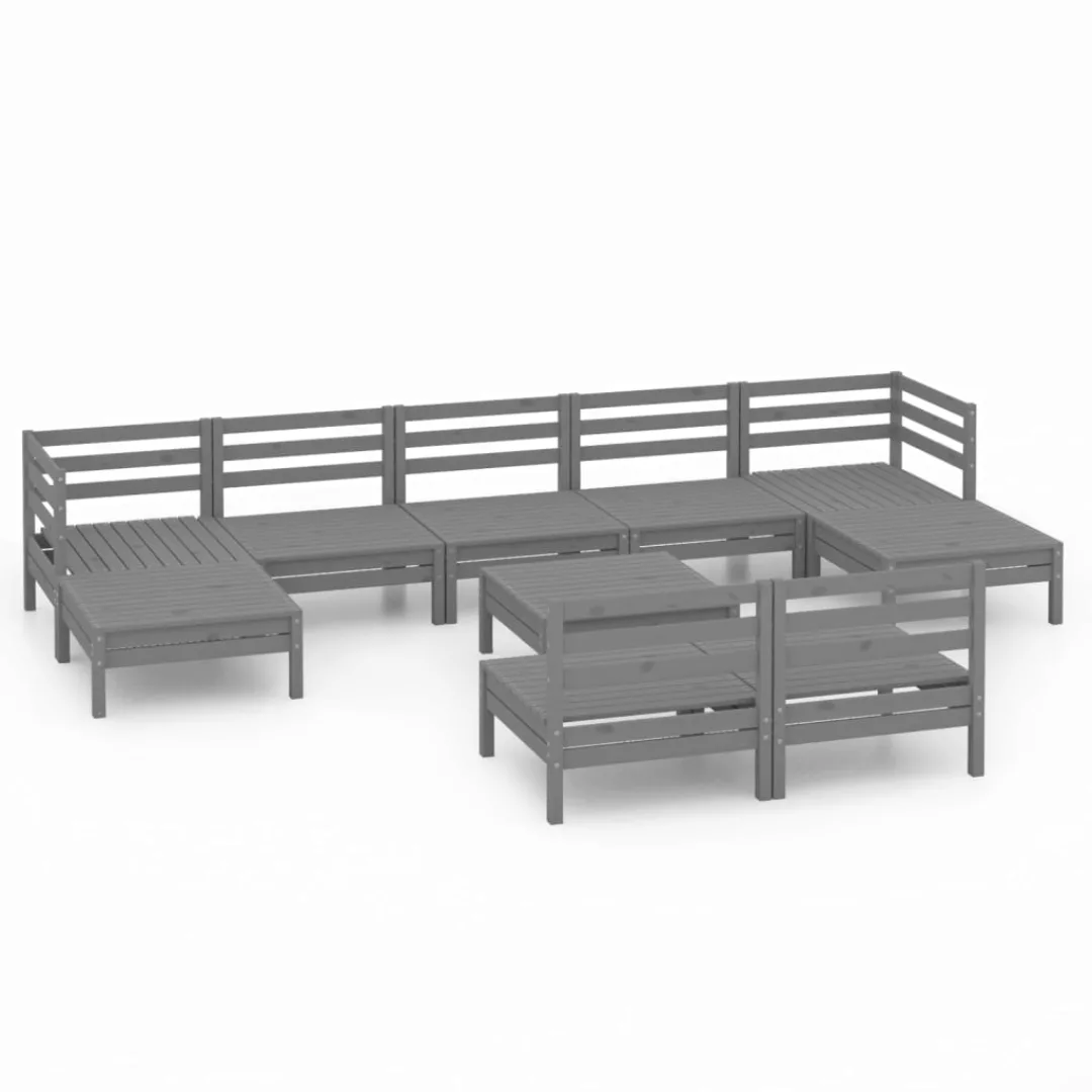 10-tlg. Garten-lounge-set Grau Kiefer Massivholz günstig online kaufen