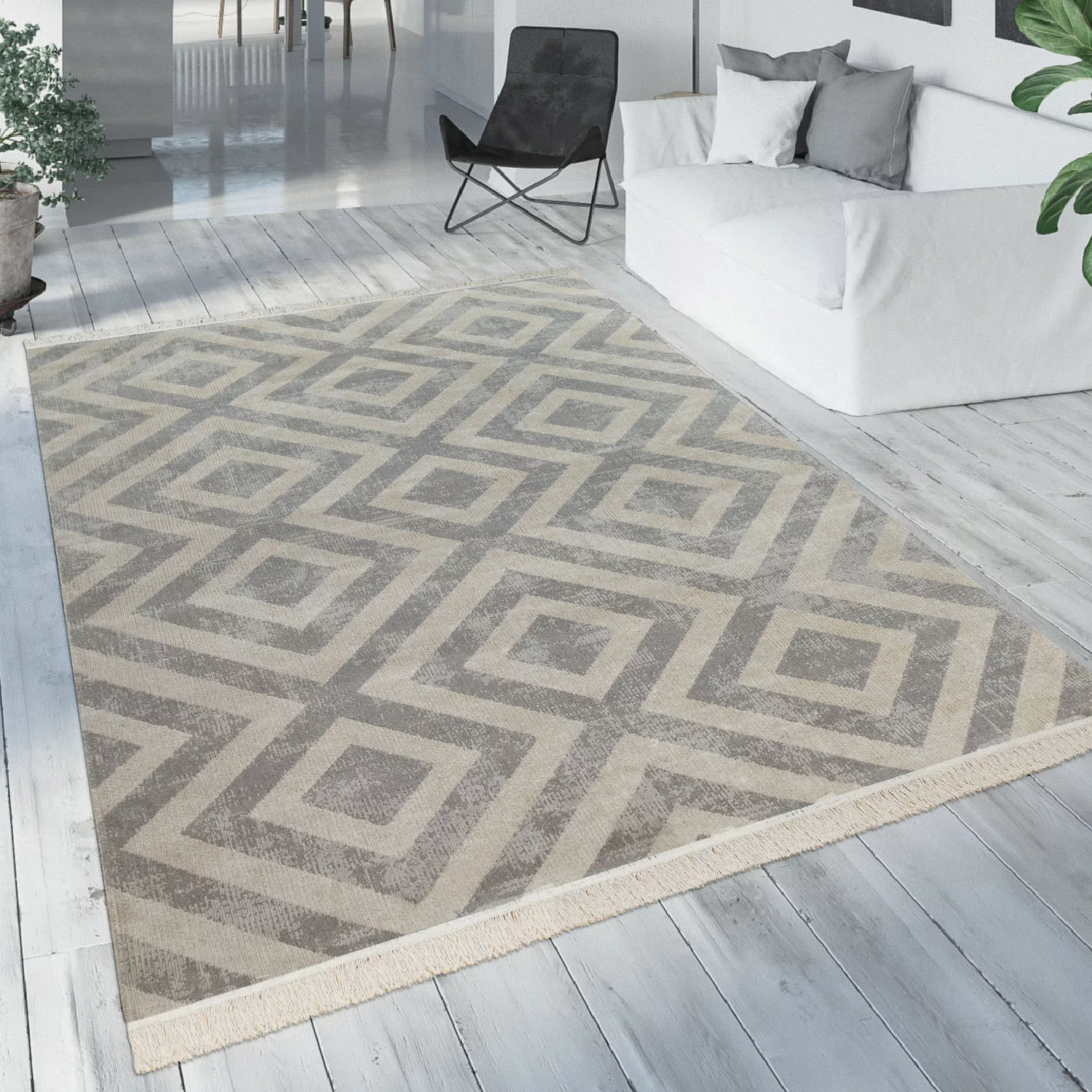 Paco Home Teppich »Poco 821«, rechteckig, 6 mm Höhe, Kurzflor, Rauten Desig günstig online kaufen