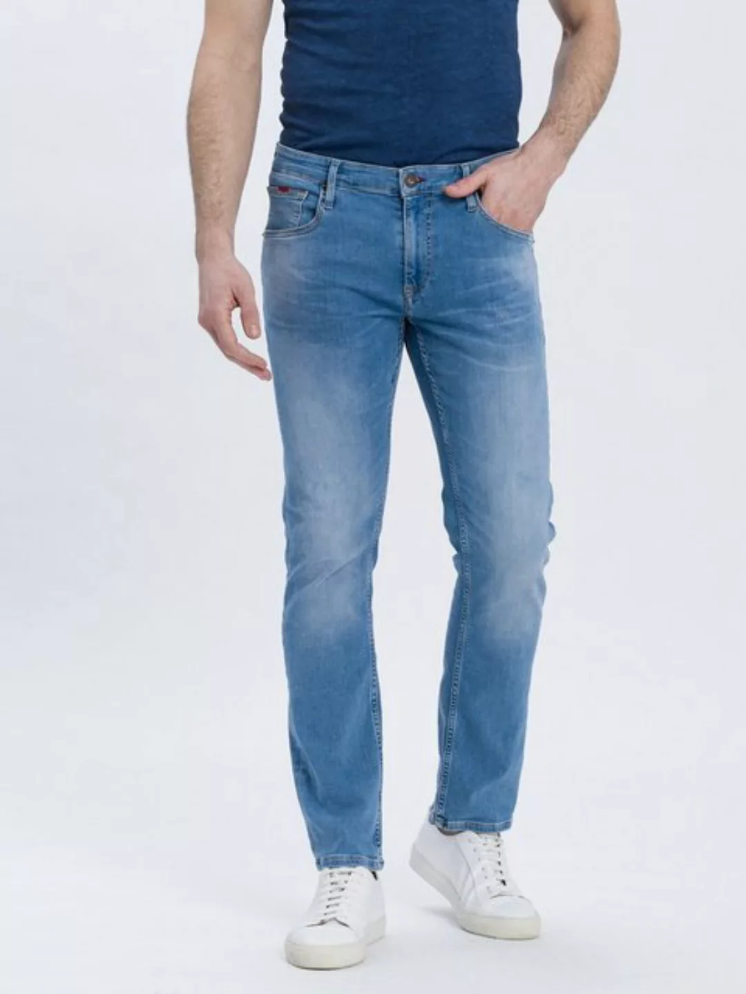 Cross Jeans Herren Jeans Damien - Slim Fit - Blau - Flex Light Blue günstig online kaufen