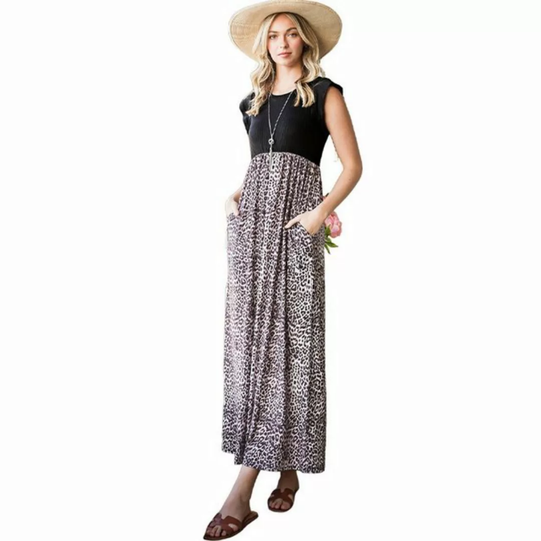 RUZU UG Dirndl Bodenlanges Sommerkleid für Damen mit Leopardenmuster und Ta günstig online kaufen