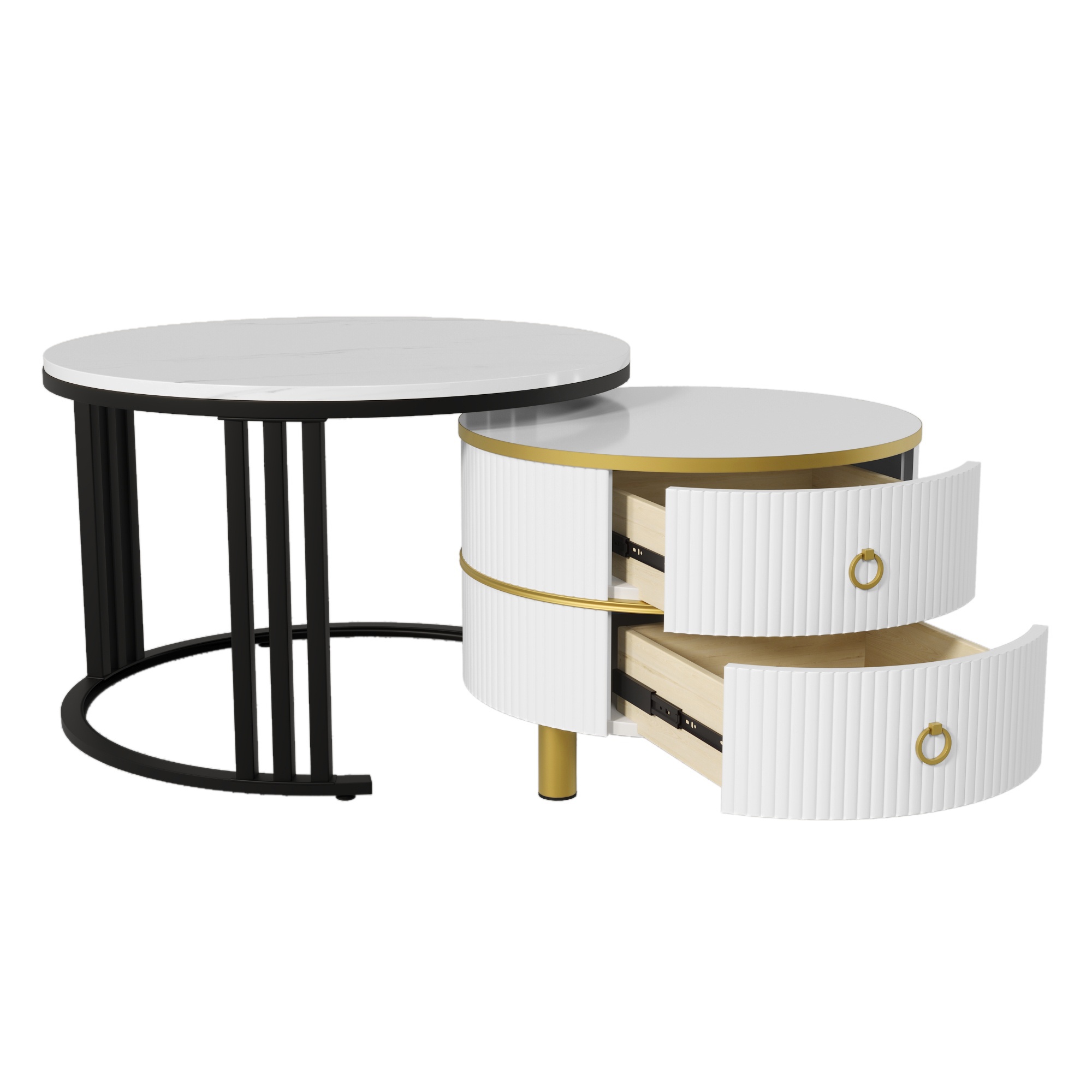 Couchtisch rund 2-in-1 Design, Runder Couchtisch 70 cm, 50 cm, mit Schublad günstig online kaufen