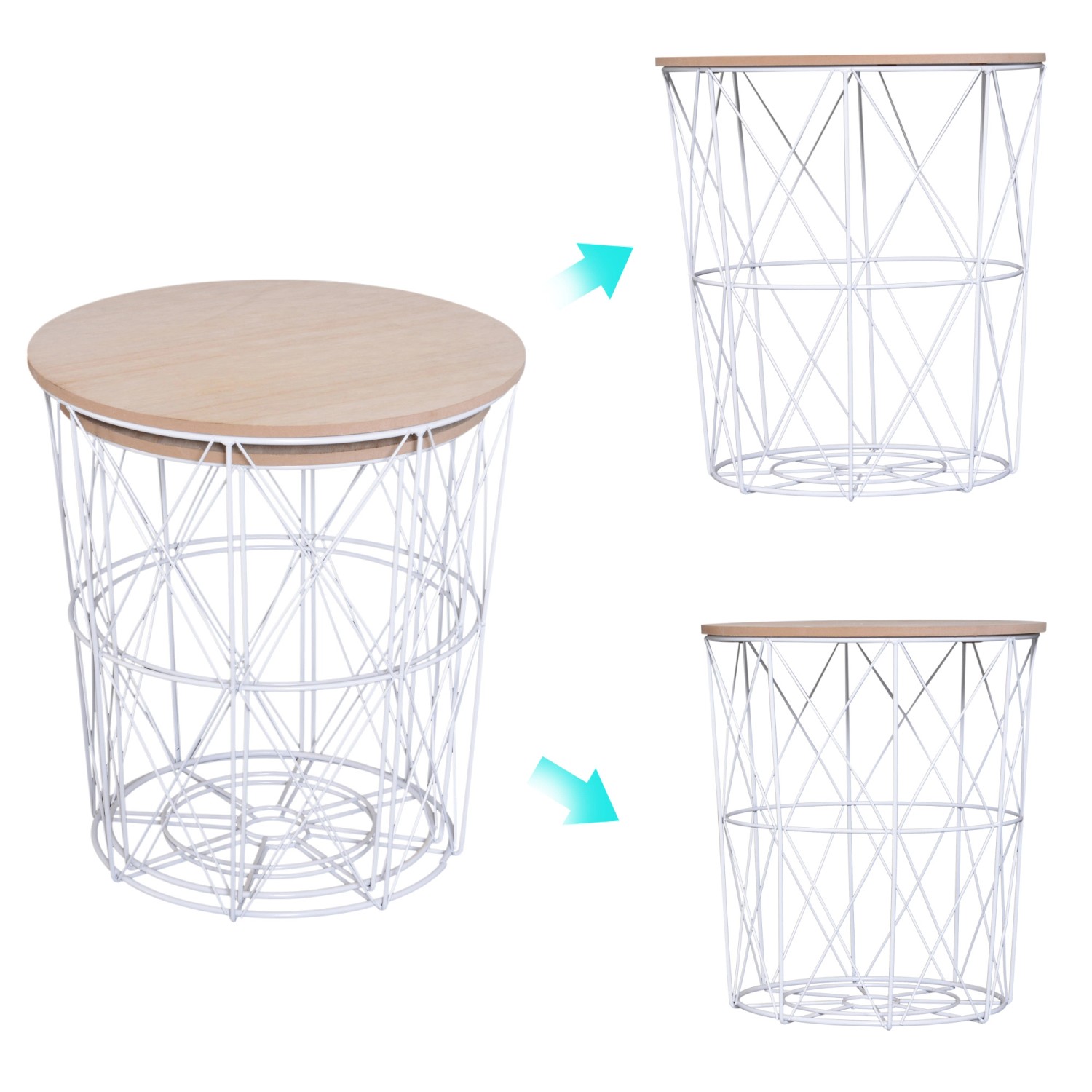 HOMCOM 2er-Set Couchtisch mit Abnehmbaren Deckel MDF Metall Natur+Weiß günstig online kaufen