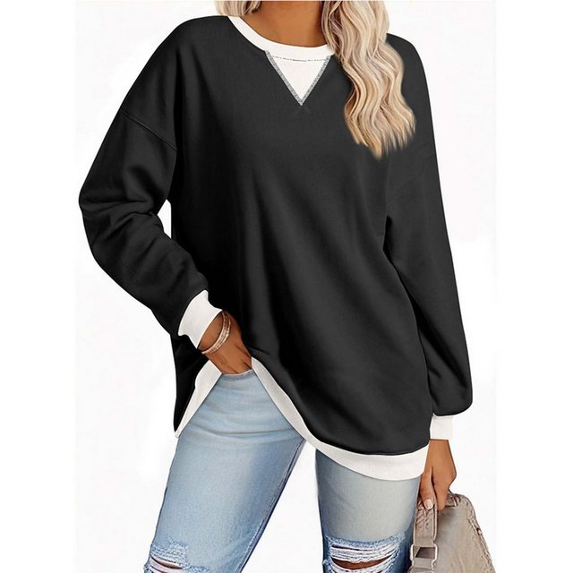 Zoclack Longsweatshirt Damen Farbblockierung Langarm Lässiges Oversized Swe günstig online kaufen