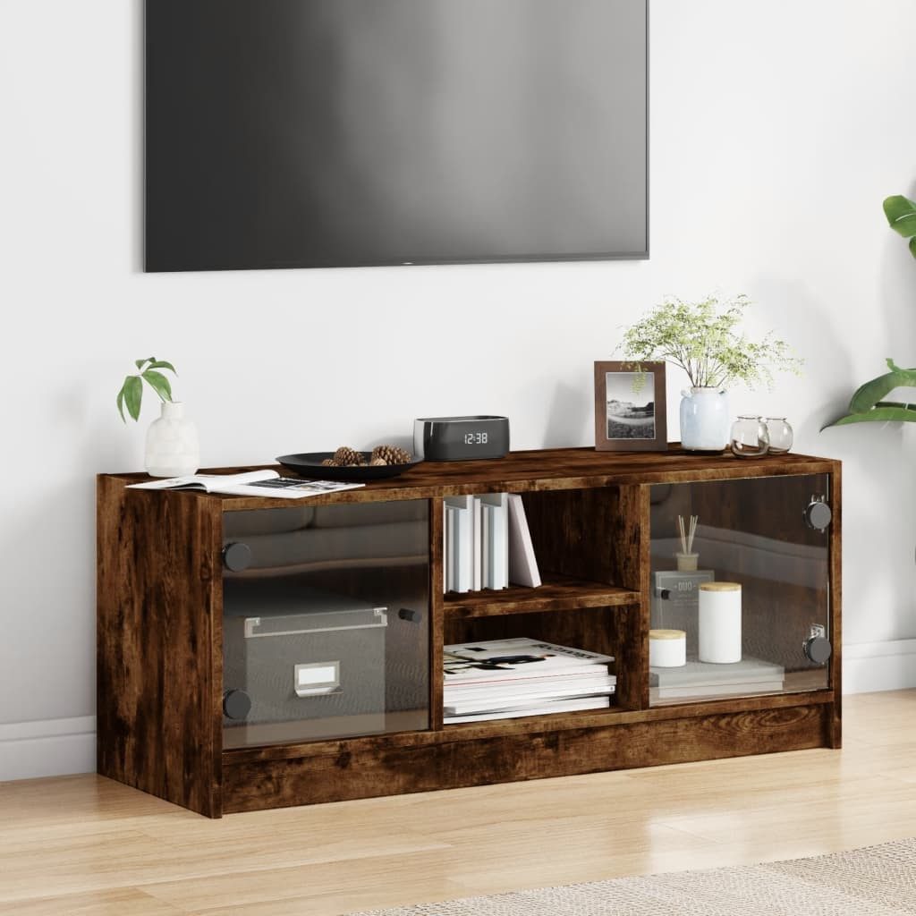 vidaXL TV-Schrank TV-Schrank mit Glastüren Räuchereiche günstig online kaufen