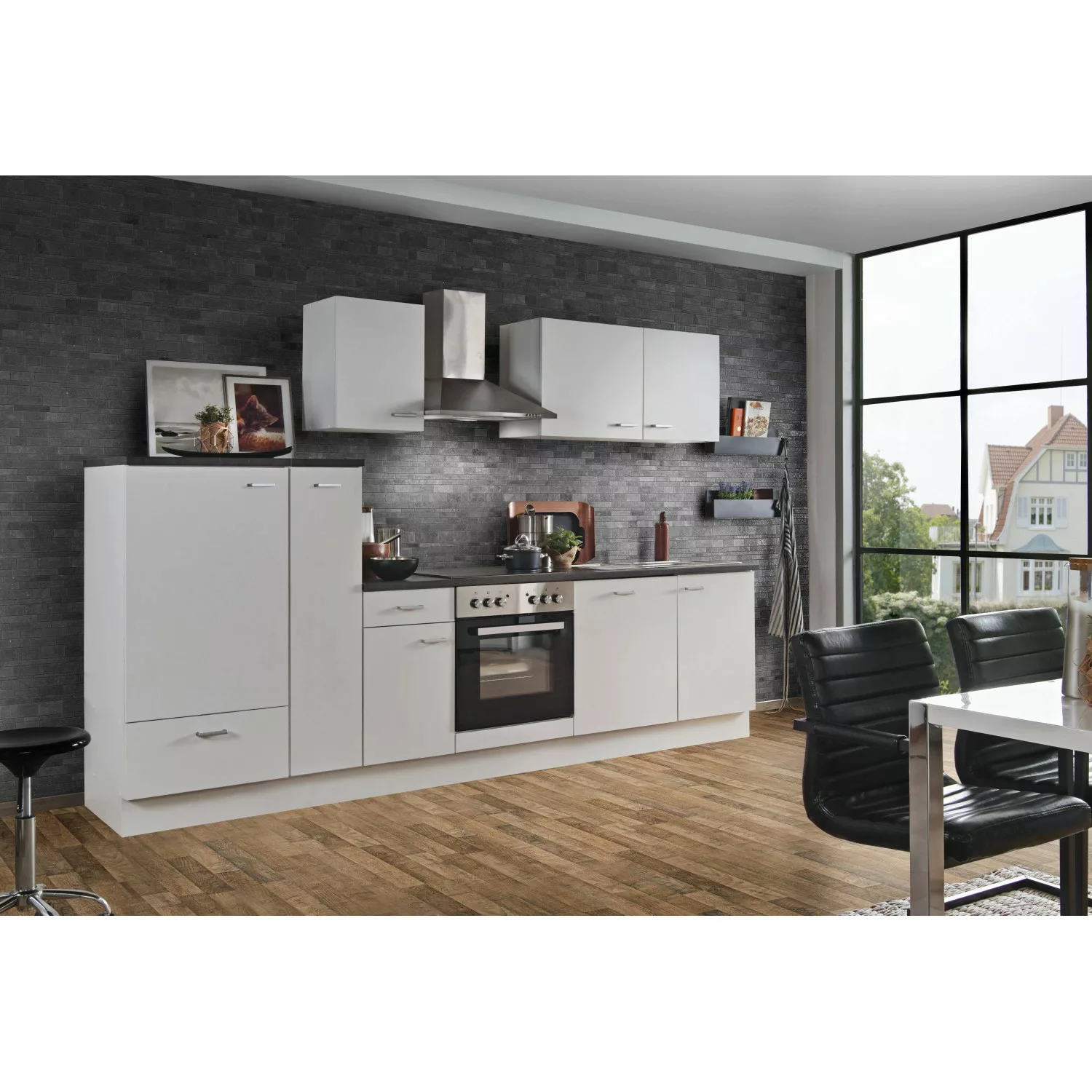 Menke Küchenzeile White Classic 300 cm Weiß-Marmor-Optik günstig online kaufen