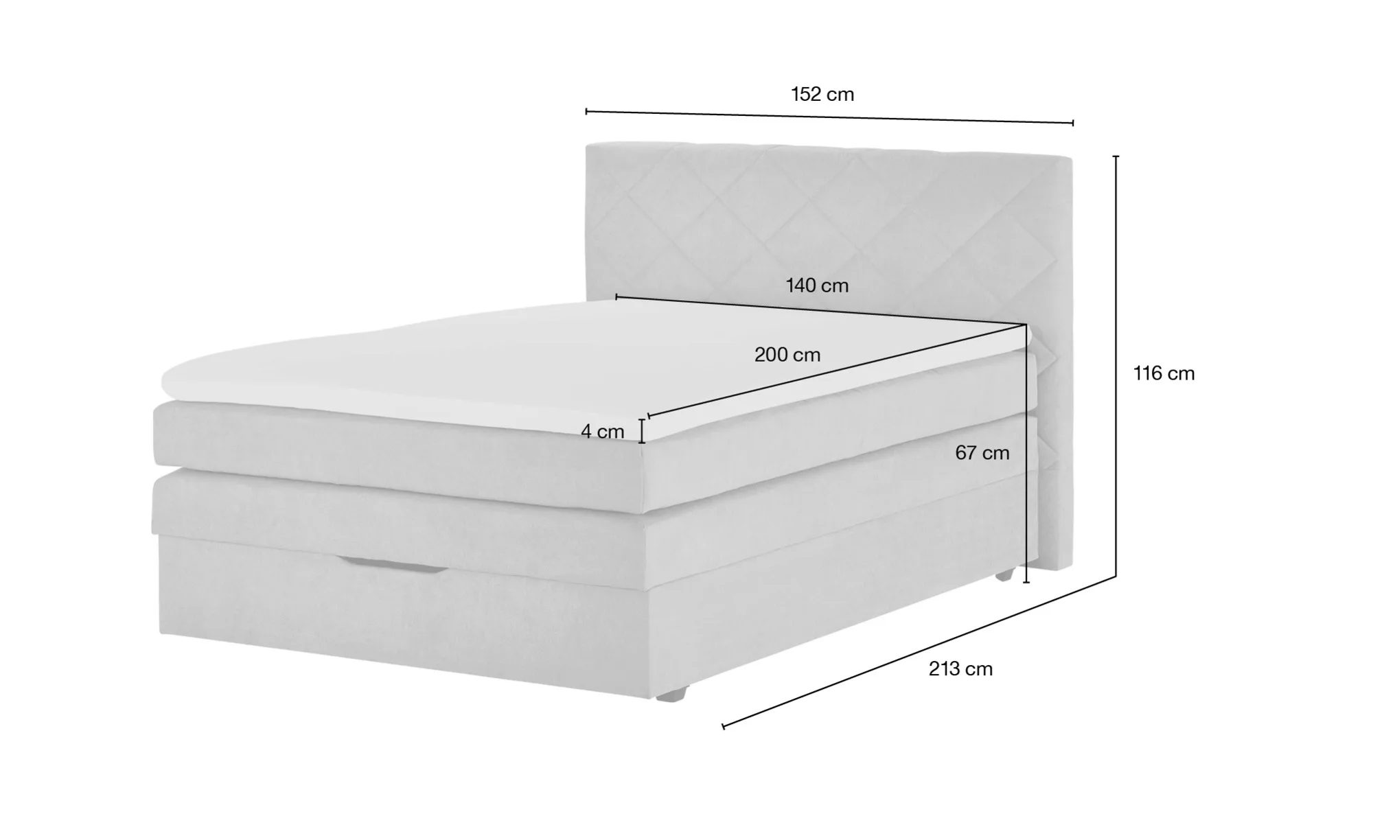 Boxspringbett mit Bettkasten Princess ¦ rot ¦ Maße (cm): B: 152 H: 116 Bett günstig online kaufen