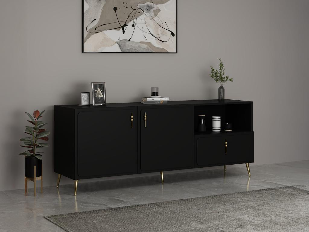 Sideboard mit 2 Türen, 1 Schublade & 1 Regalfach - Schwarz & Goldfarben - M günstig online kaufen