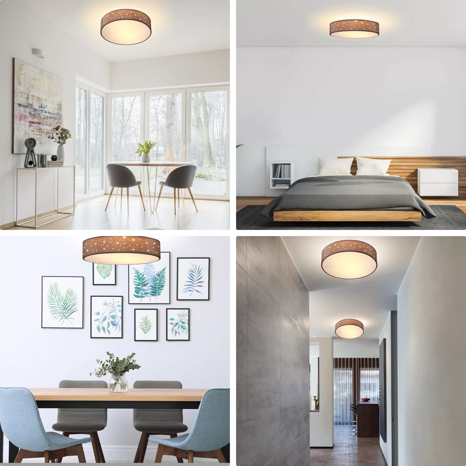 Deckenlampe Taupe Stoff Ø38cm Sternenhimmel günstig online kaufen