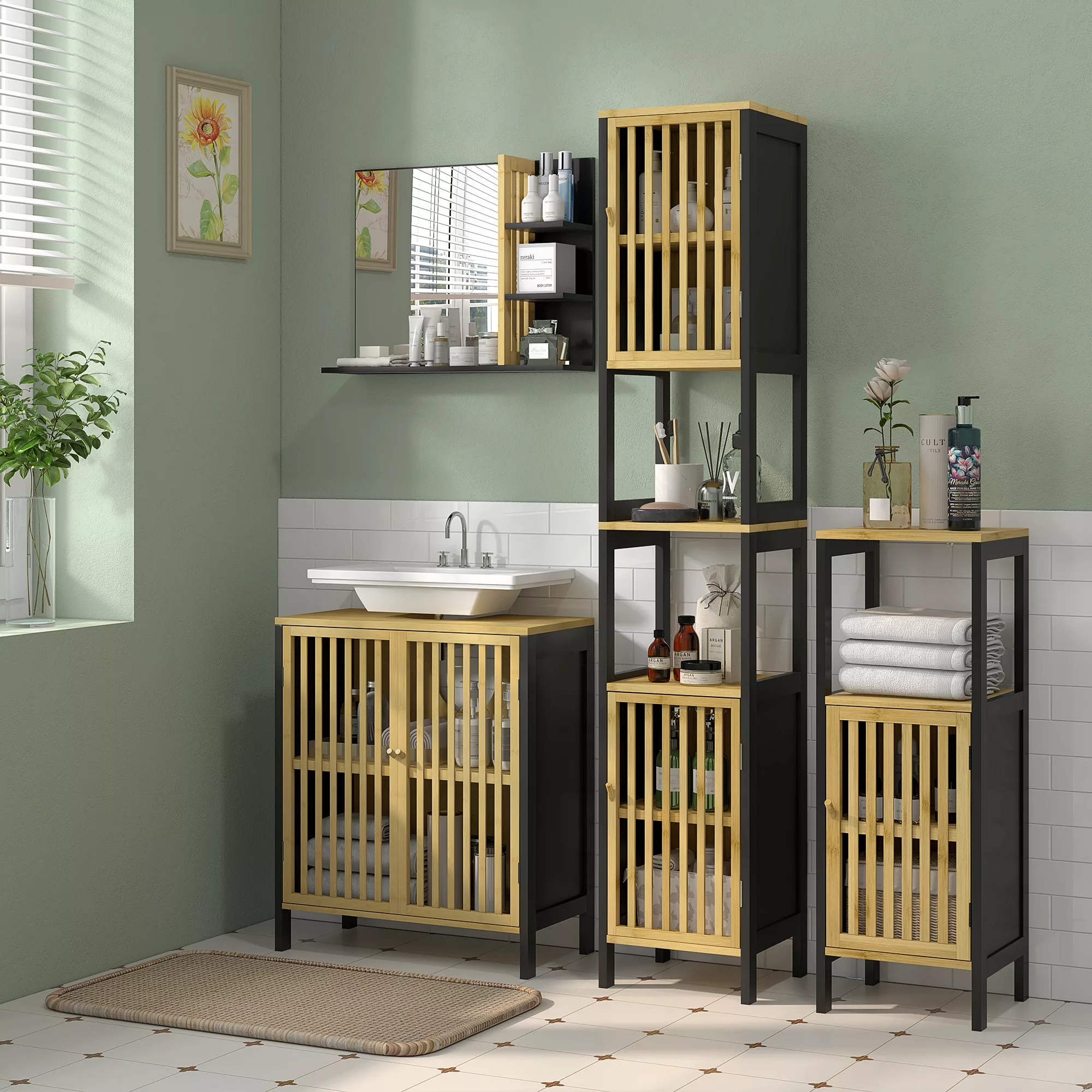 HOMCOM Wandspiegel für Badezimmer mit Regalen - 3 seitliche Regale + 1 unte günstig online kaufen