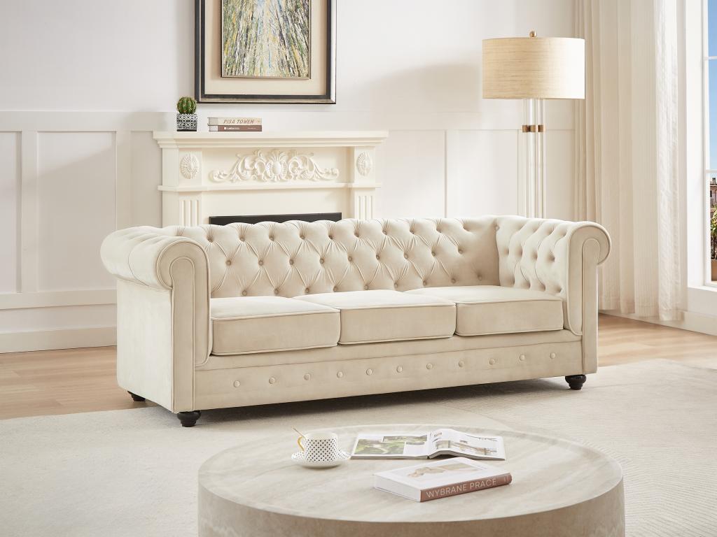 Sofa 3-Sitzer - Samt - Beige - CHESTERFIELD günstig online kaufen