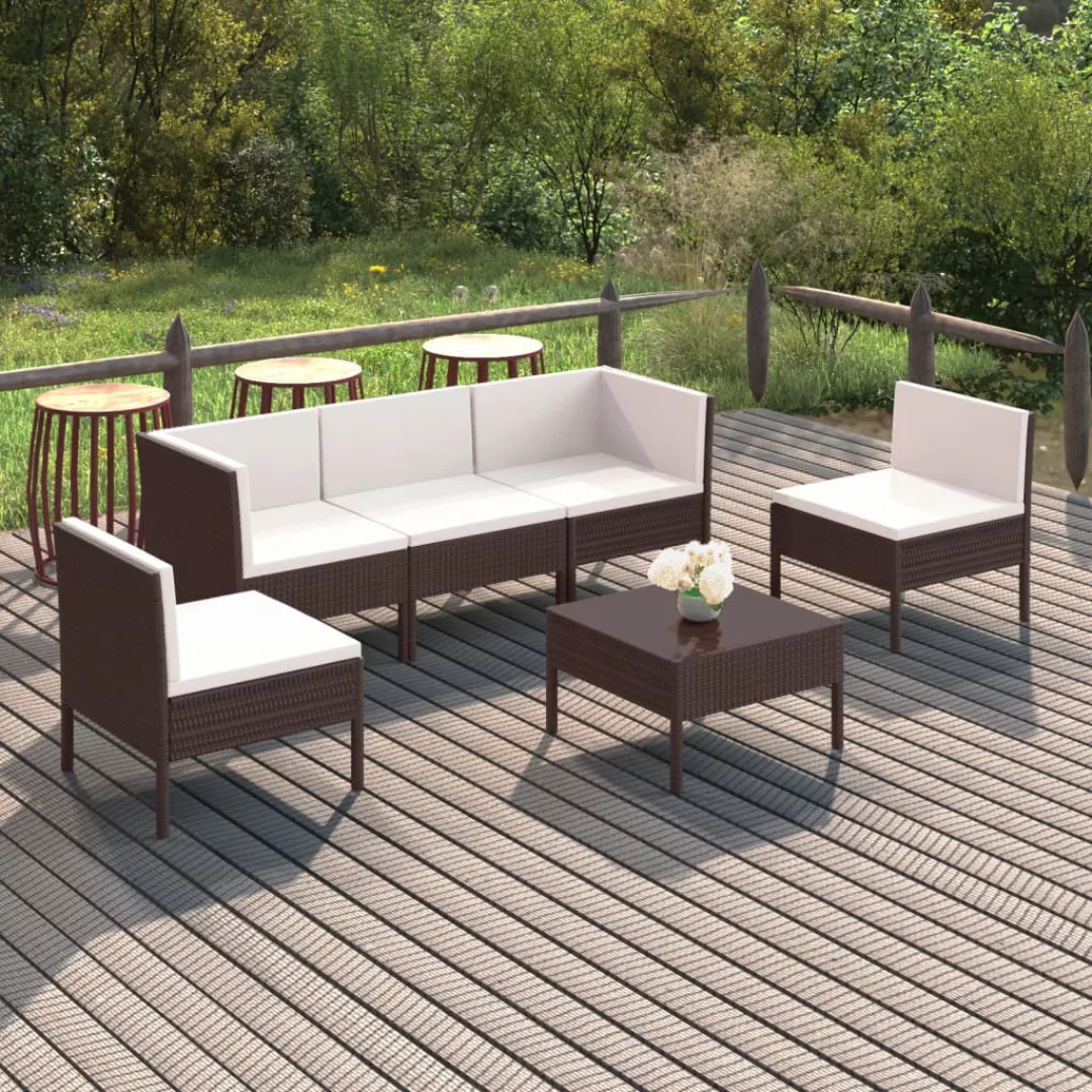 6-tlg. Garten-lounge-set Mit Auflagen Poly Rattan Braun günstig online kaufen