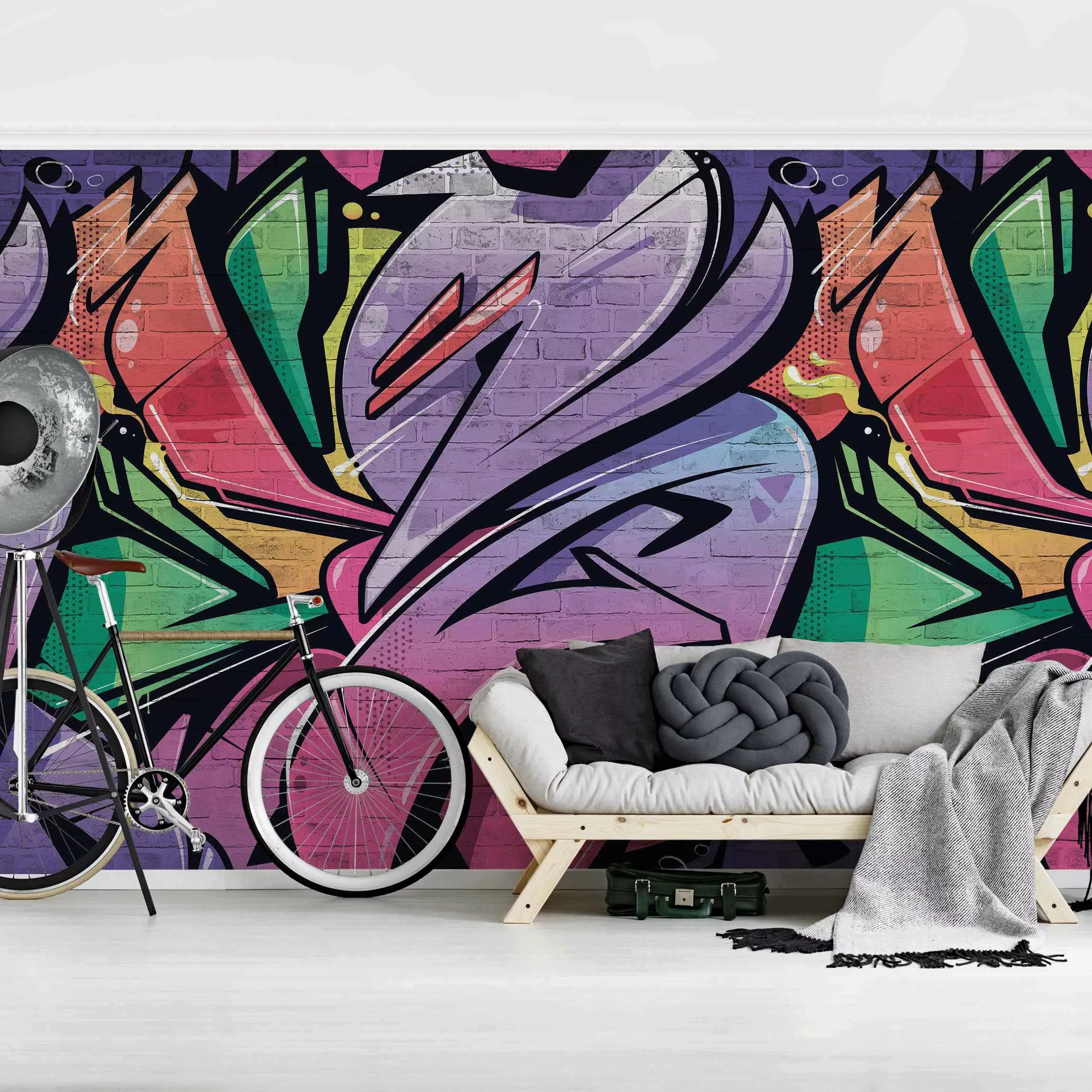 Fototapete Bunte Graffiti Backsteinwand günstig online kaufen