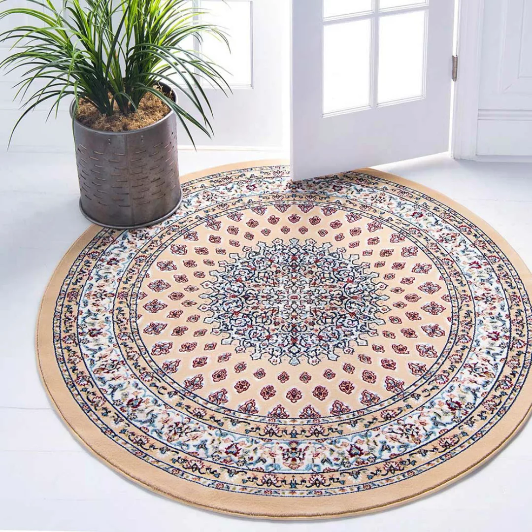 Teppich im orientalischen Stil rund in Hellbraun Cremefarben günstig online kaufen
