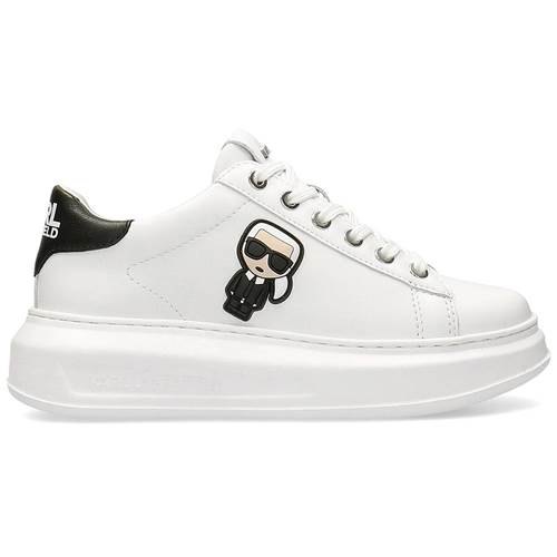Karl Lagerfeld – Weiße Sneaker aus Leder mit Plateausohle und schwarzem Bes günstig online kaufen