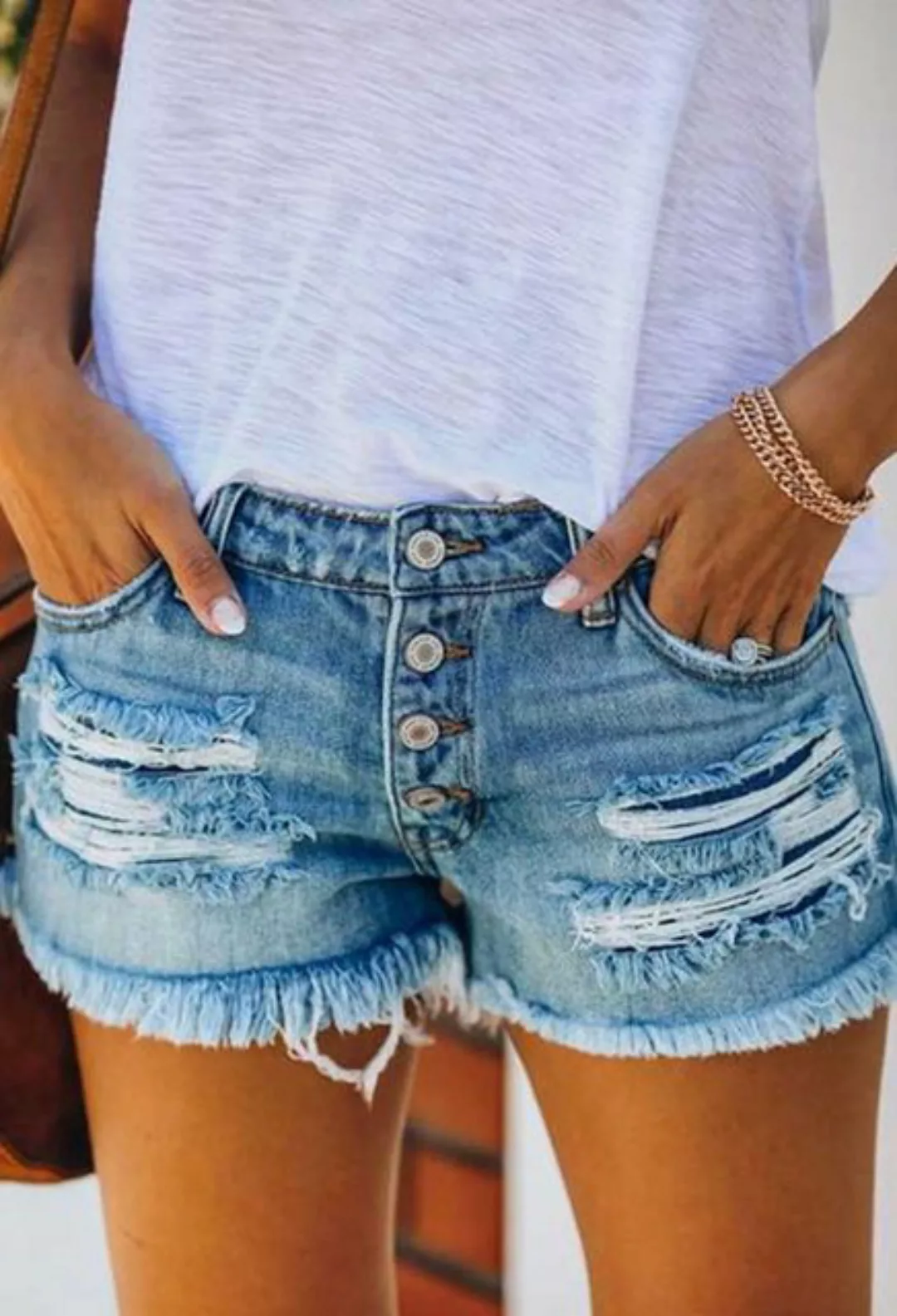 SEGUEN Jeansshorts Trendy Fashion Button Down Denim Shorts Frauen (Zerrisse günstig online kaufen