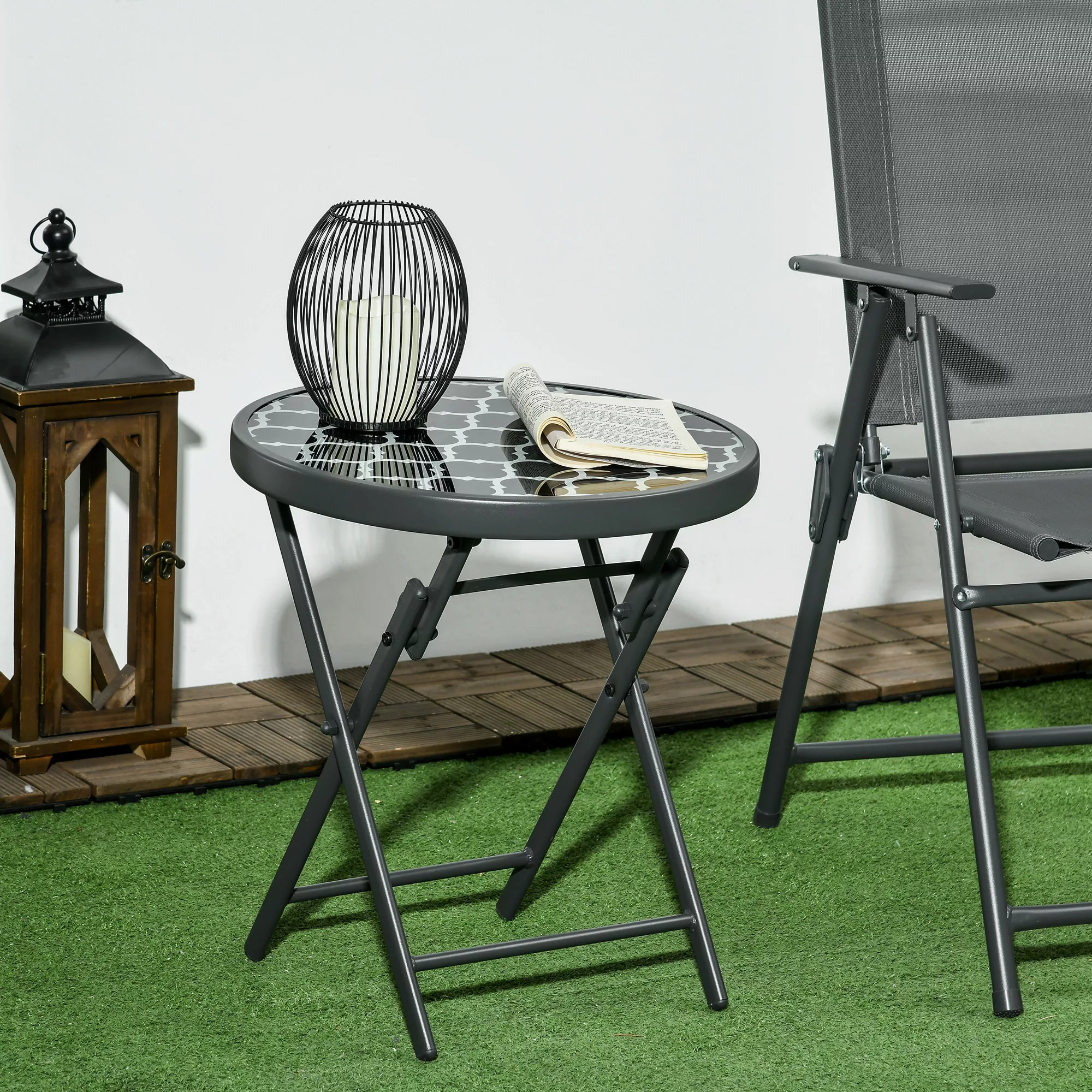 Outsunny Klapptisch Beistelltisch mit Glasplatte 45x45x50cm schwarz, ideal günstig online kaufen