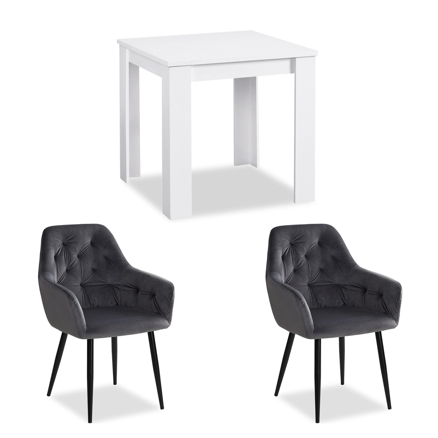 Homestyle4u Essgruppe mit 2 Samt Polsterstühlen in Weiß und Grau 2374 günstig online kaufen